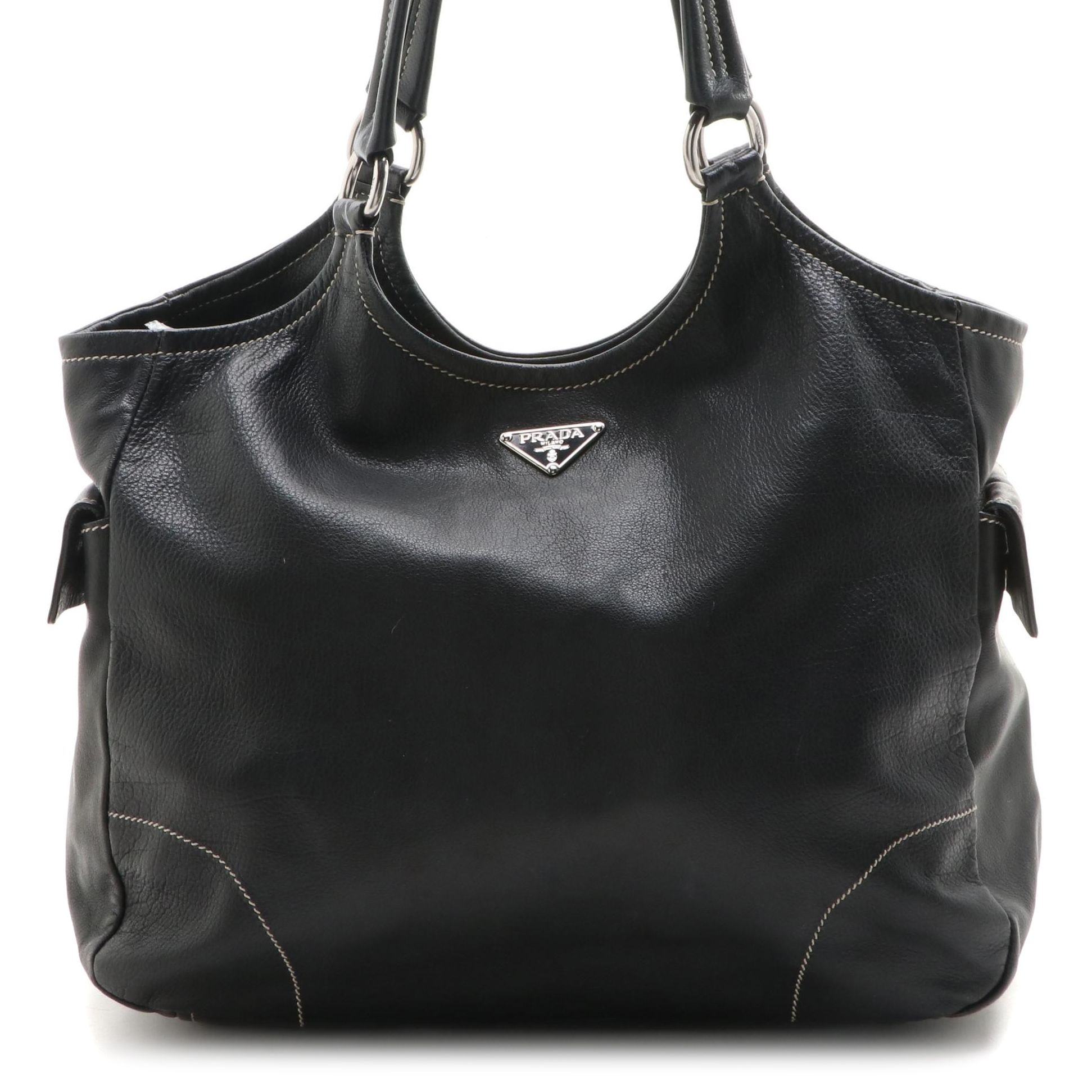 Prada Medium Shoulder Bag in Leather with Contrast Stitching