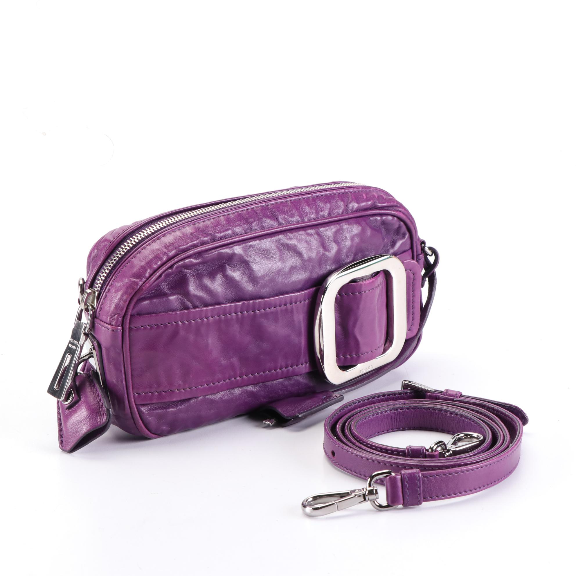 Prada Purple Leather Buckle Convertible Crossbody Bag