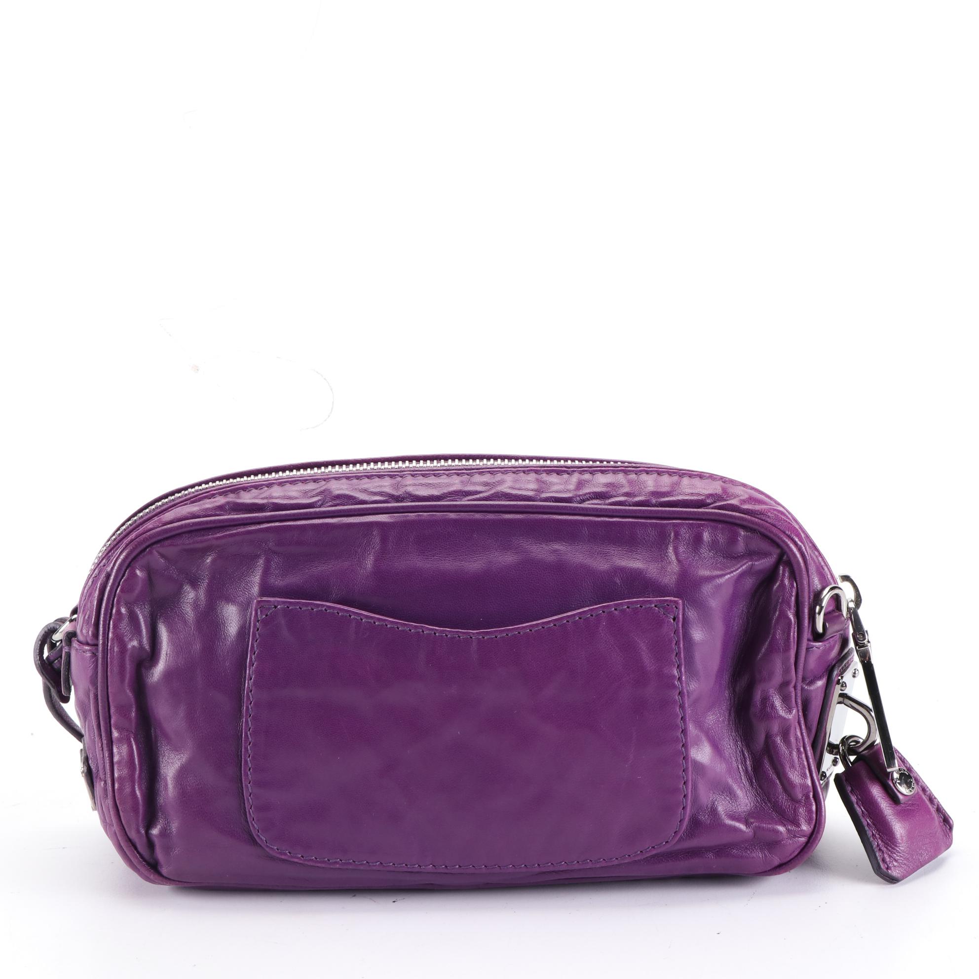 Prada Purple Leather Buckle Convertible Crossbody Bag