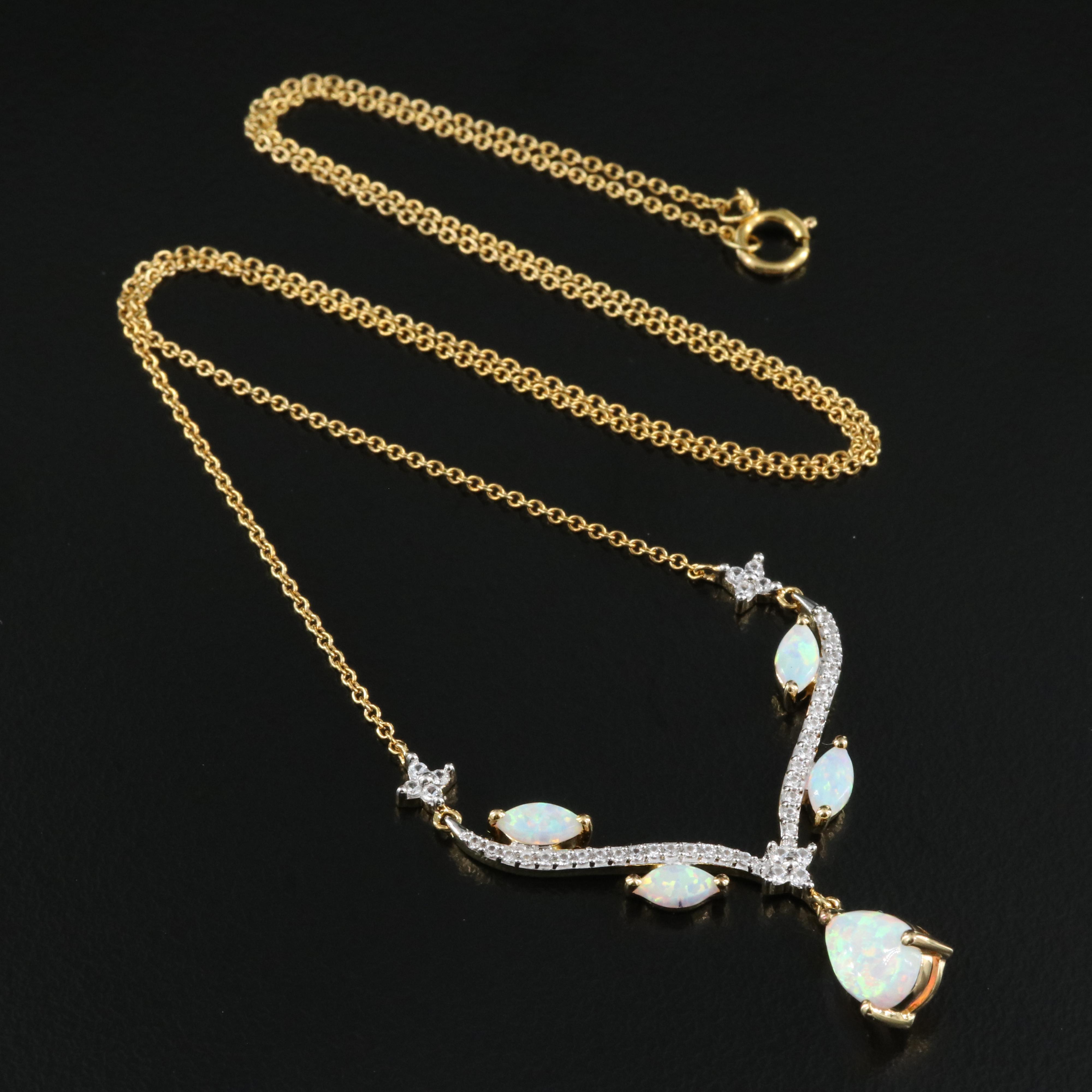 Sterling Sapphire and Opal Chevron Necklace