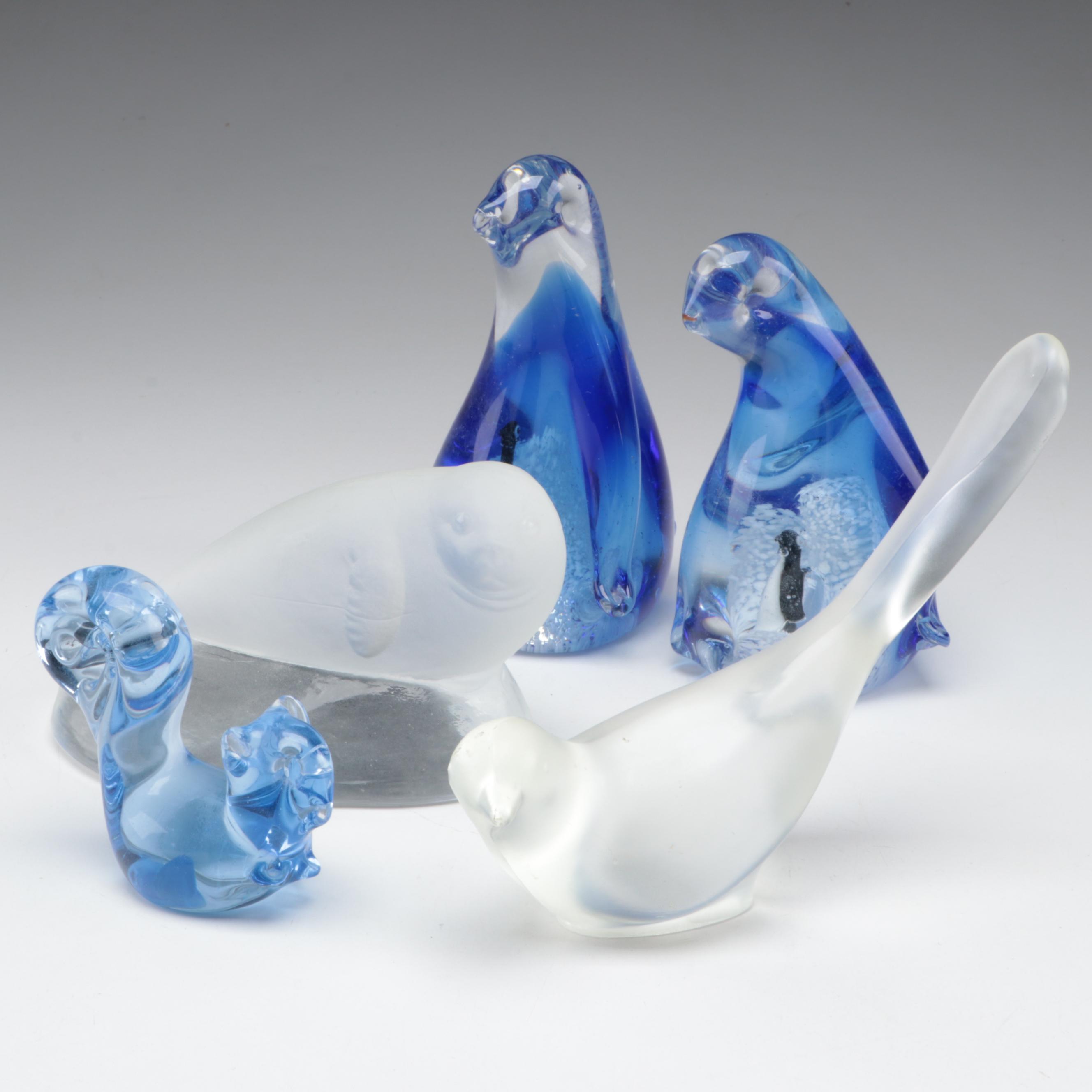 Nybro Frosted Glass Seal with Fenton Bird and Other Glass Animals