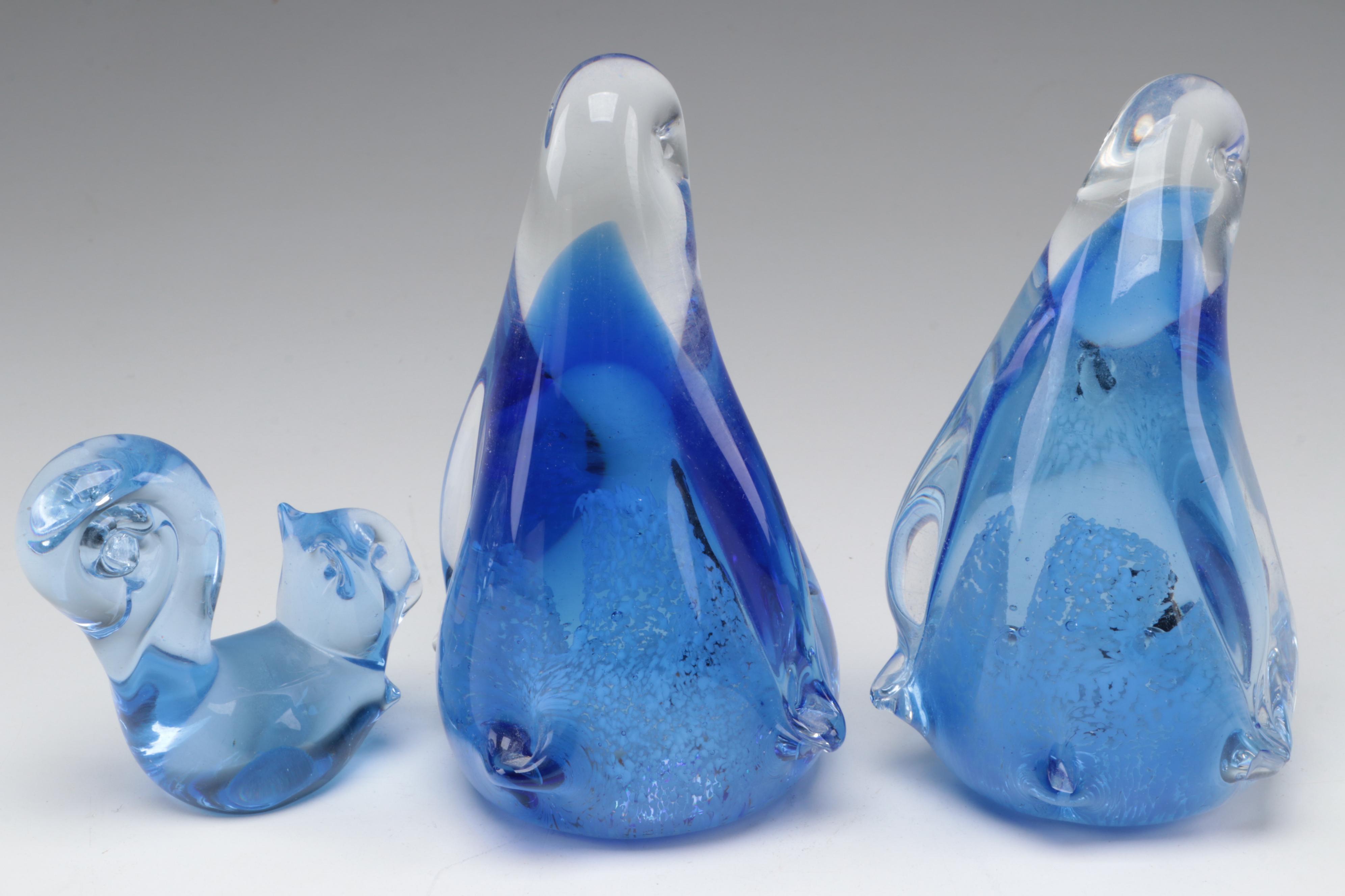 Nybro Frosted Glass Seal with Fenton Bird and Other Glass Animals