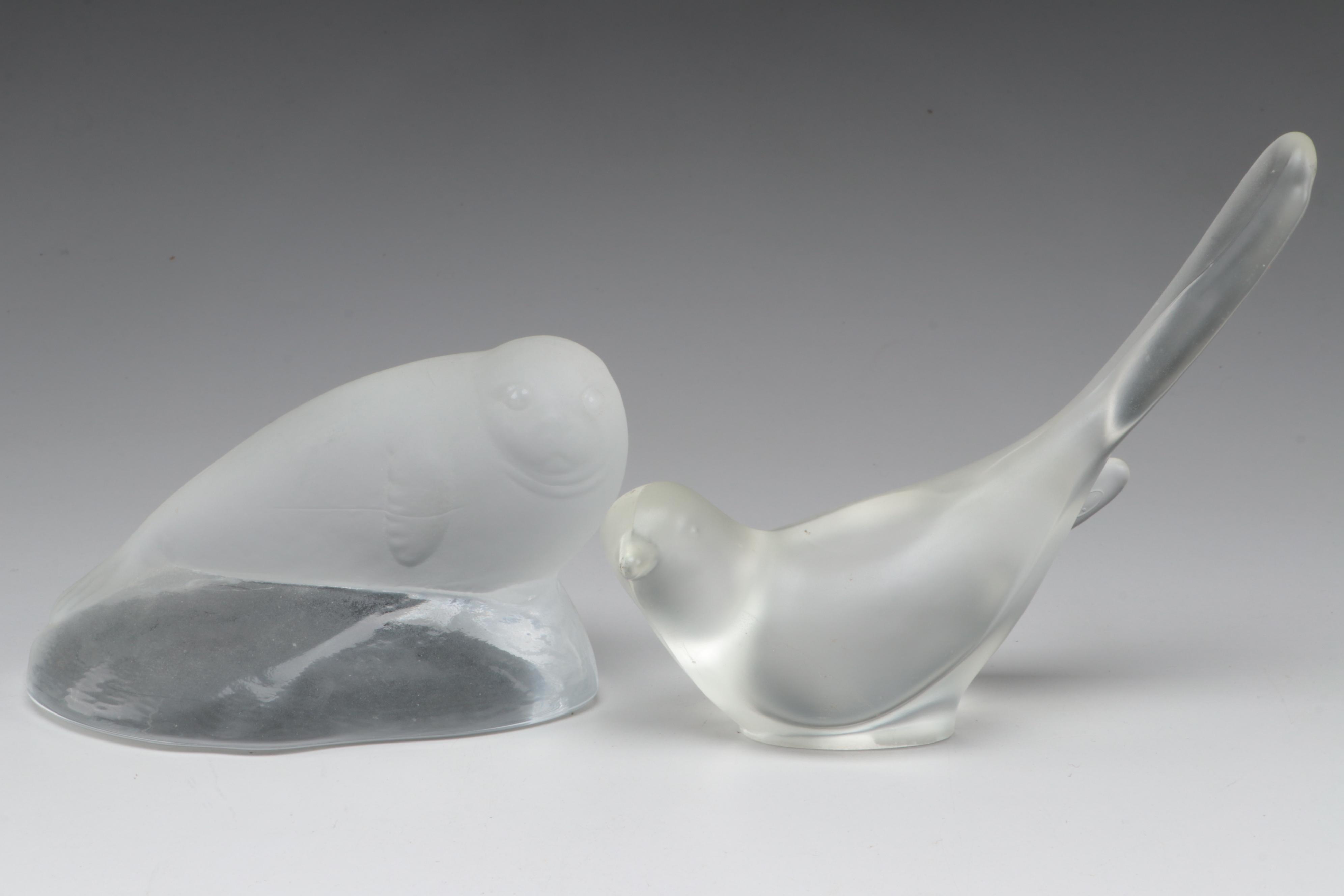 Nybro Frosted Glass Seal with Fenton Bird and Other Glass Animals