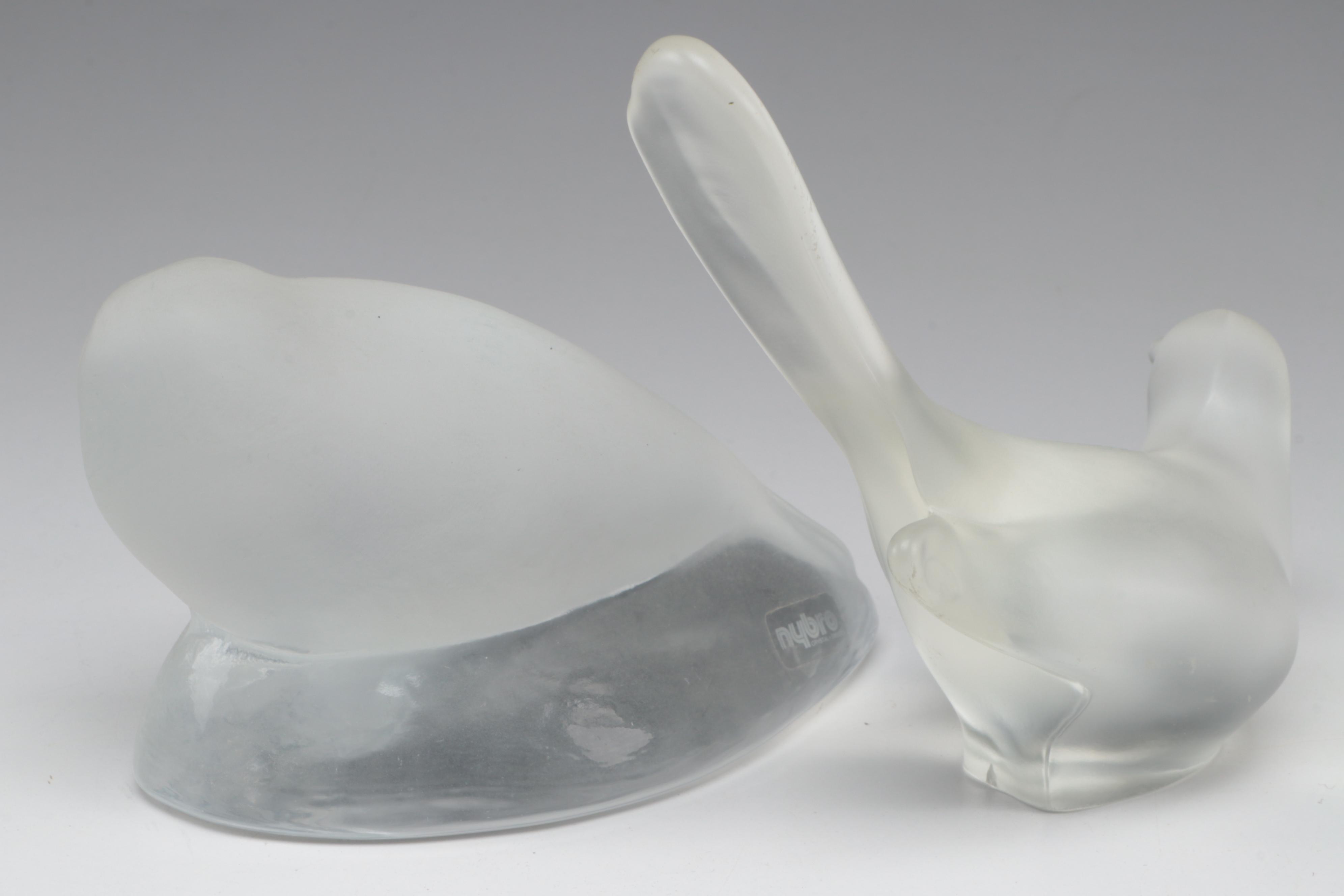 Nybro Frosted Glass Seal with Fenton Bird and Other Glass Animals