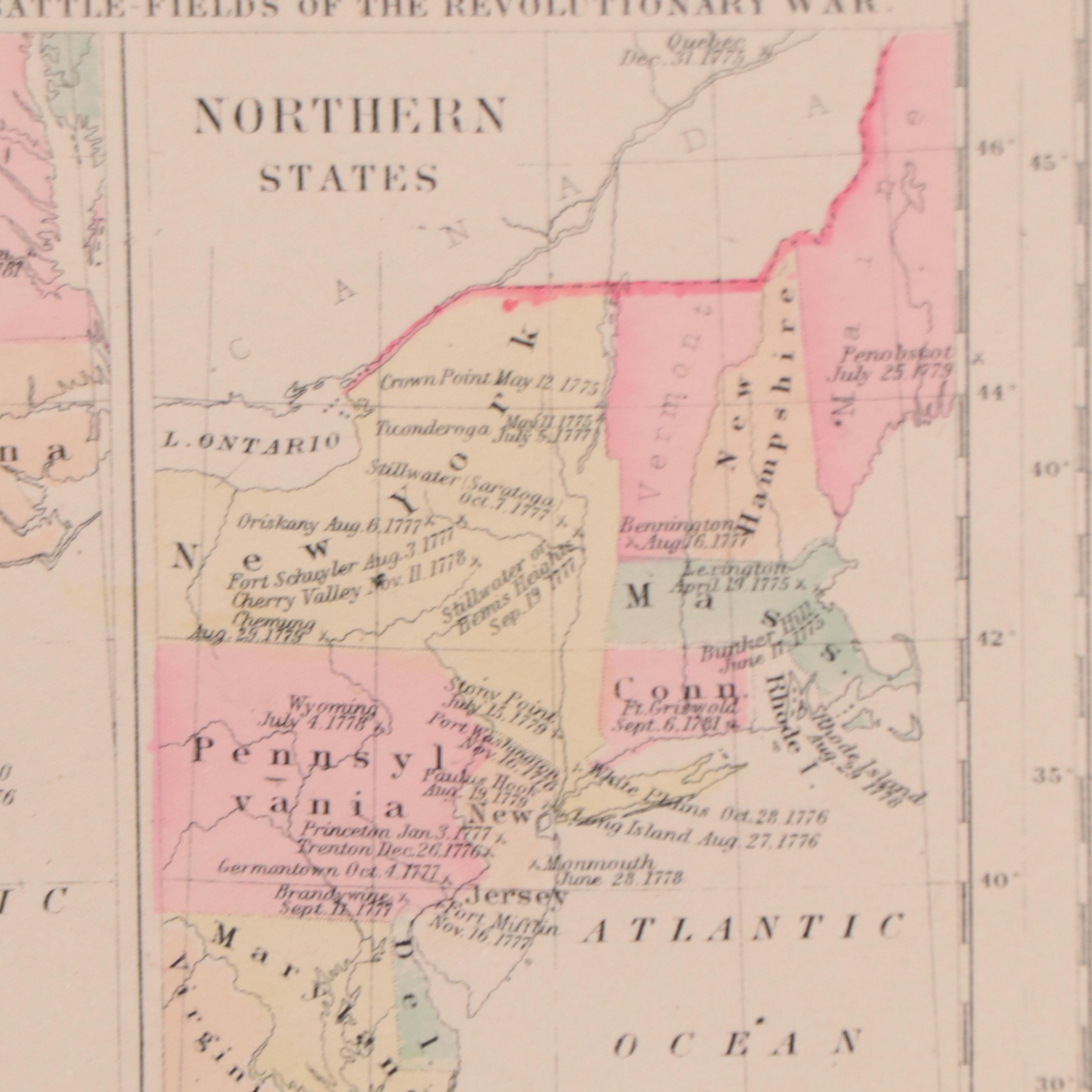 Hand-Colored Wax Engraving "Gray's Historical Maps of United States," Circa 1877