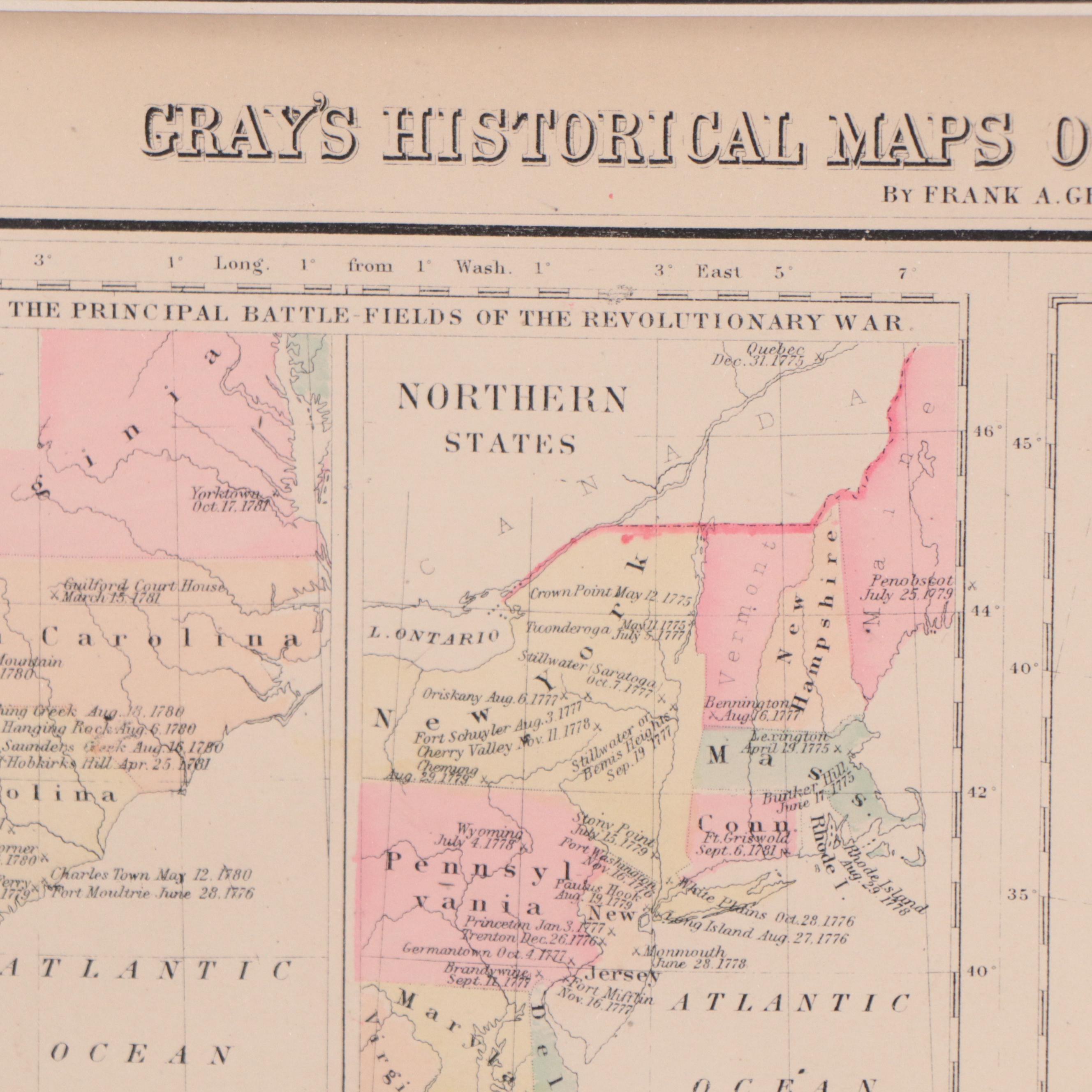 Hand-Colored Wax Engraving "Gray's Historical Maps of United States," Circa 1877