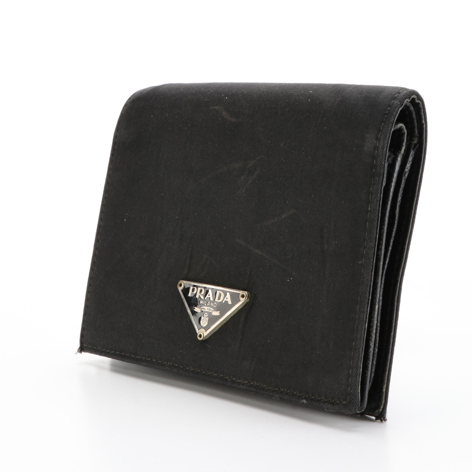 Prada Compact Bifold Wallet in Nylon and Saffiano Leather