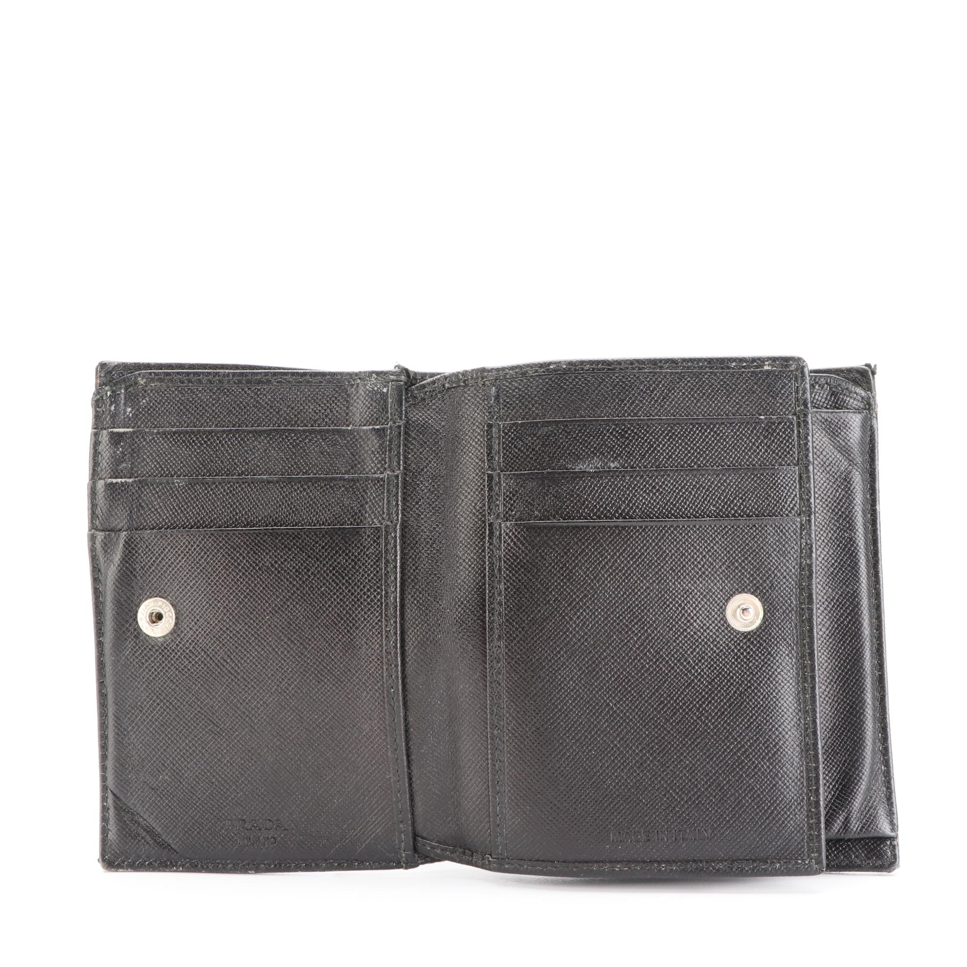 Prada Compact Bifold Wallet in Nylon and Saffiano Leather