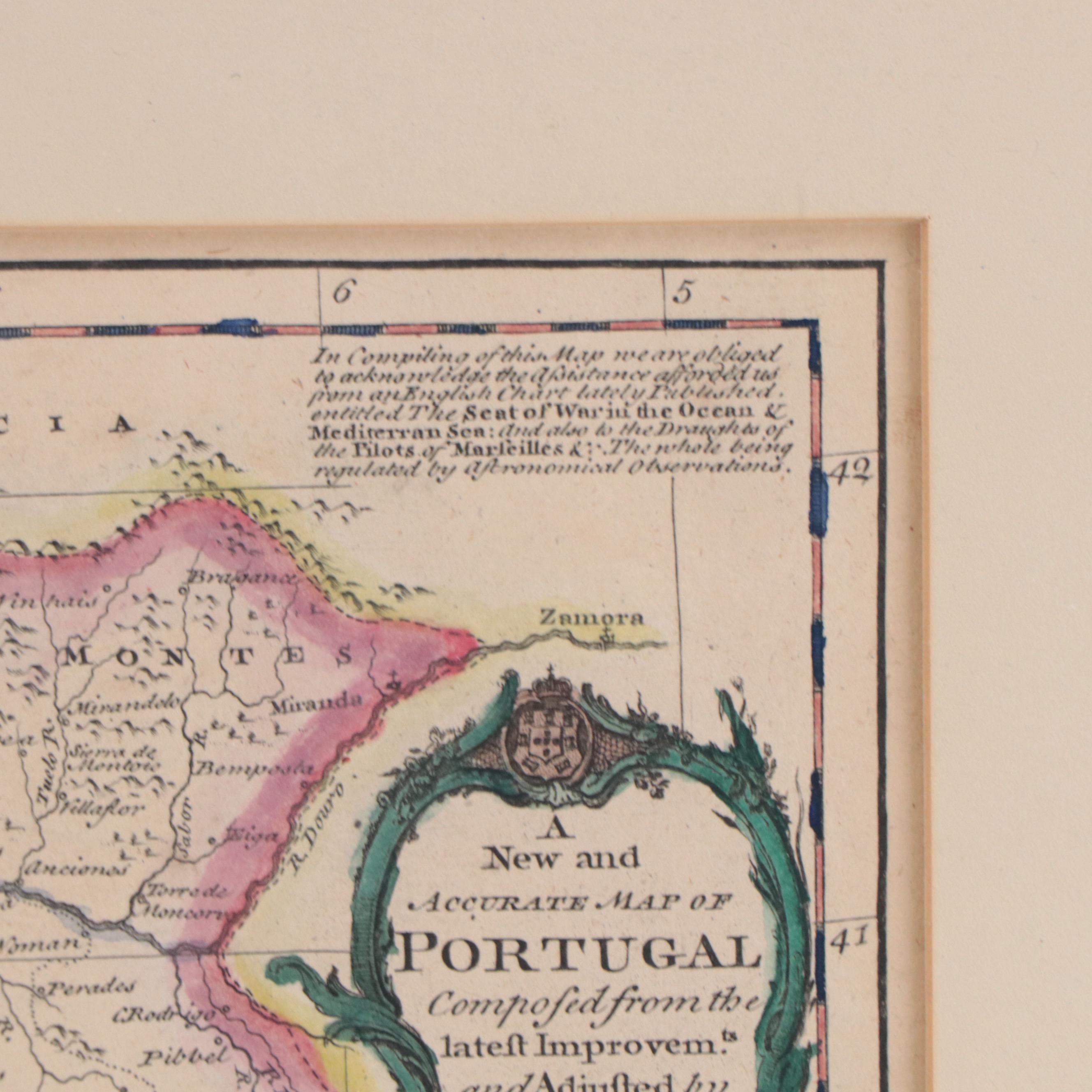 Emanuel Bowen Hand-Colored Engraving of Map of Portugal