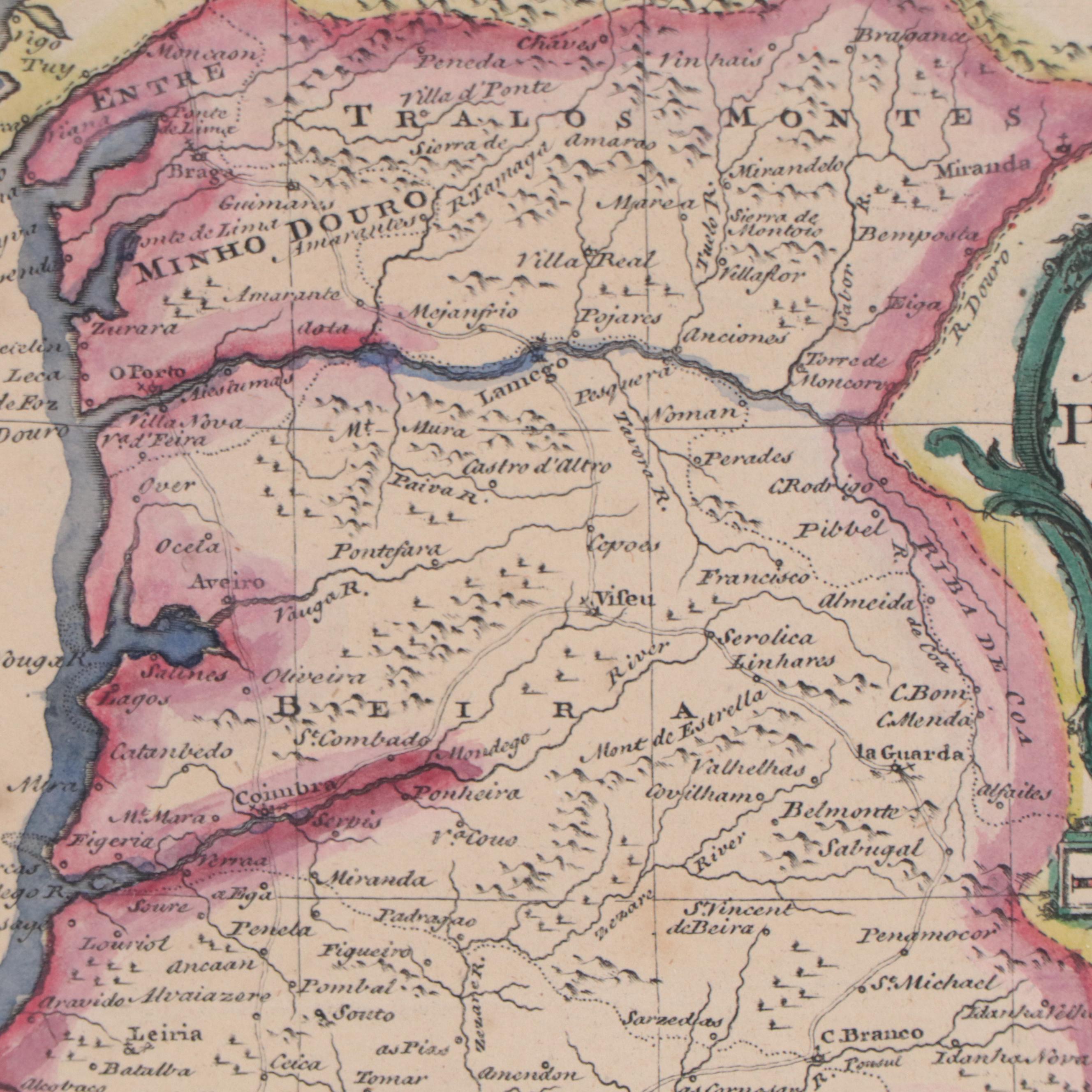 Emanuel Bowen Hand-Colored Engraving of Map of Portugal