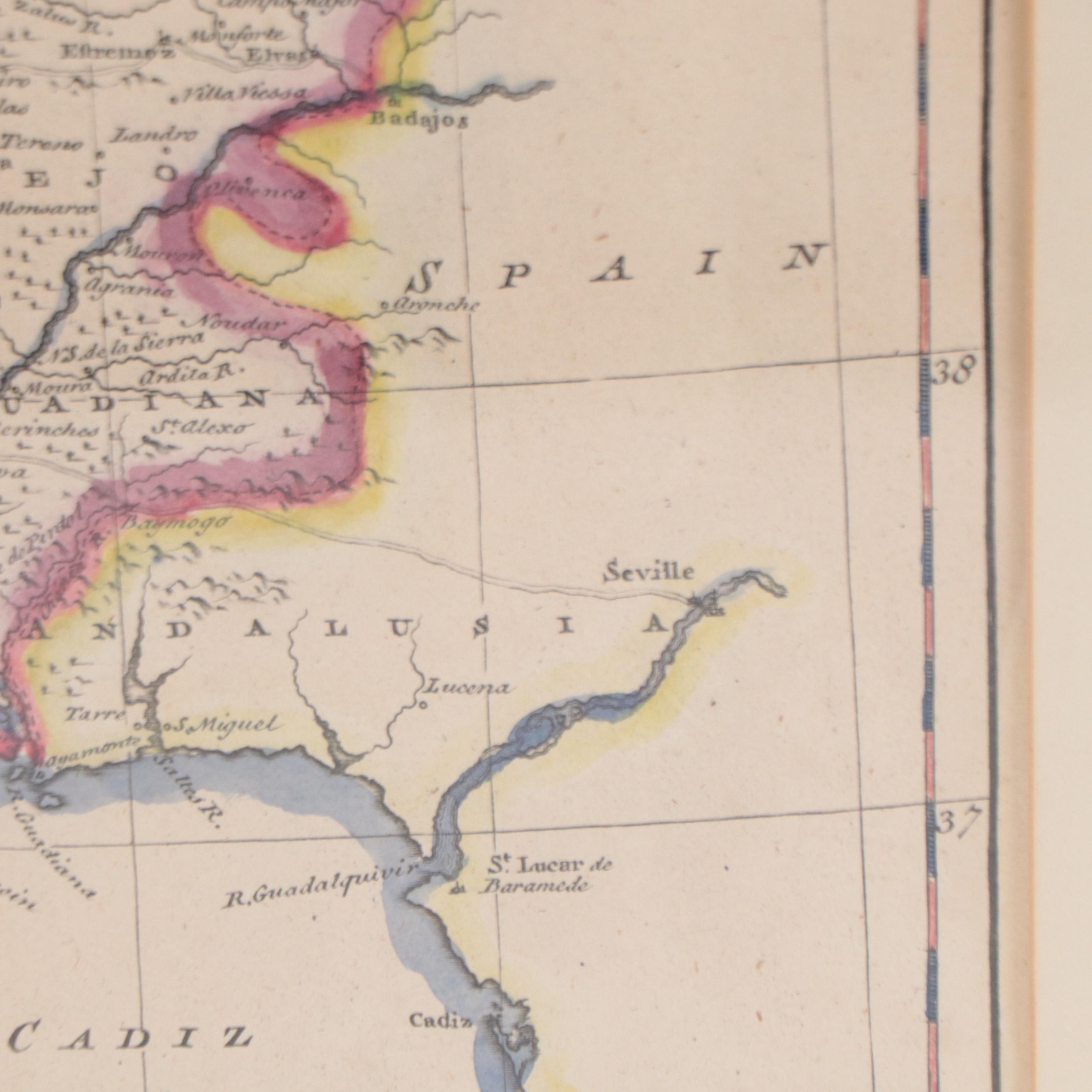 Emanuel Bowen Hand-Colored Engraving of Map of Portugal