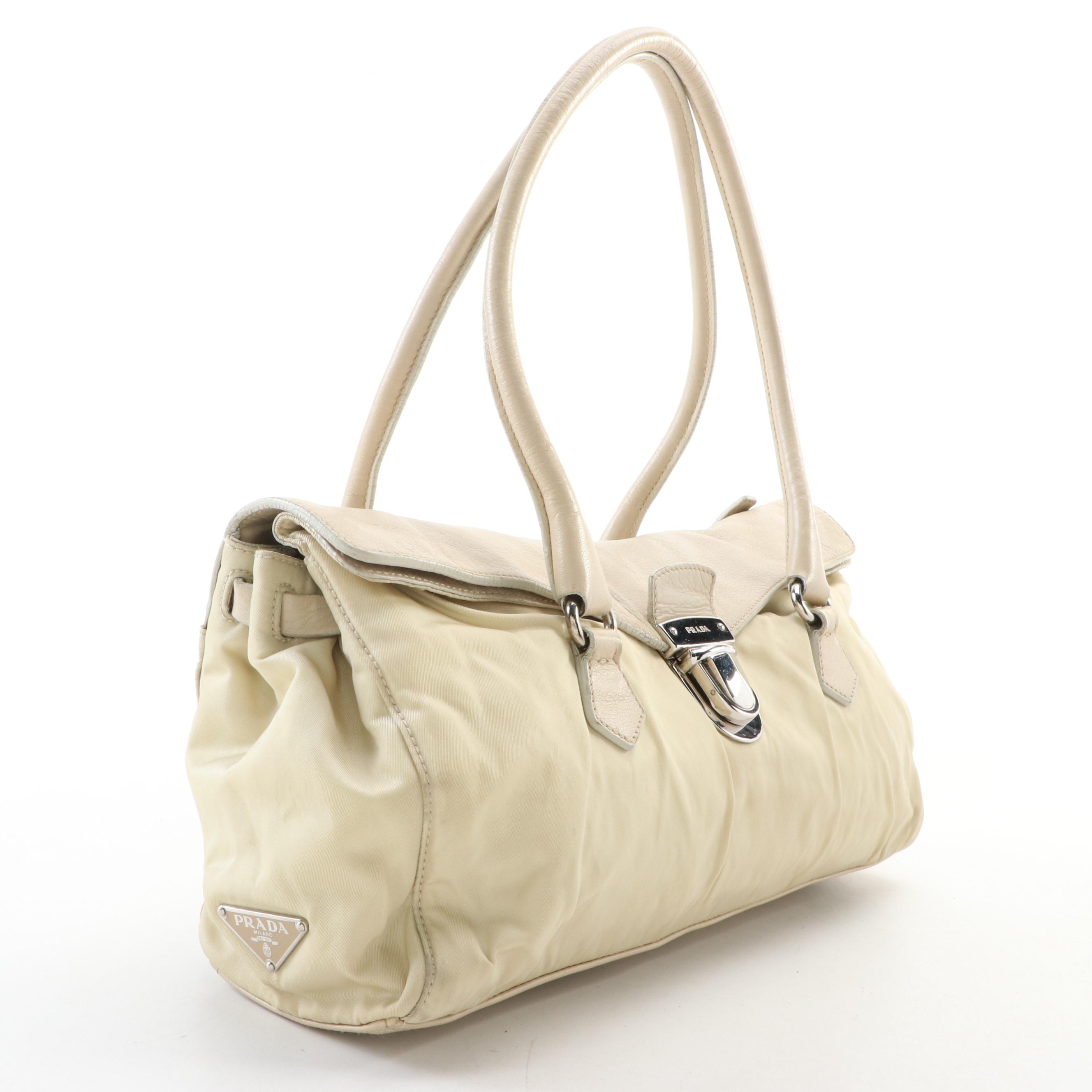 Prada Flap Front Shoulder Bag in Nylon and Leather