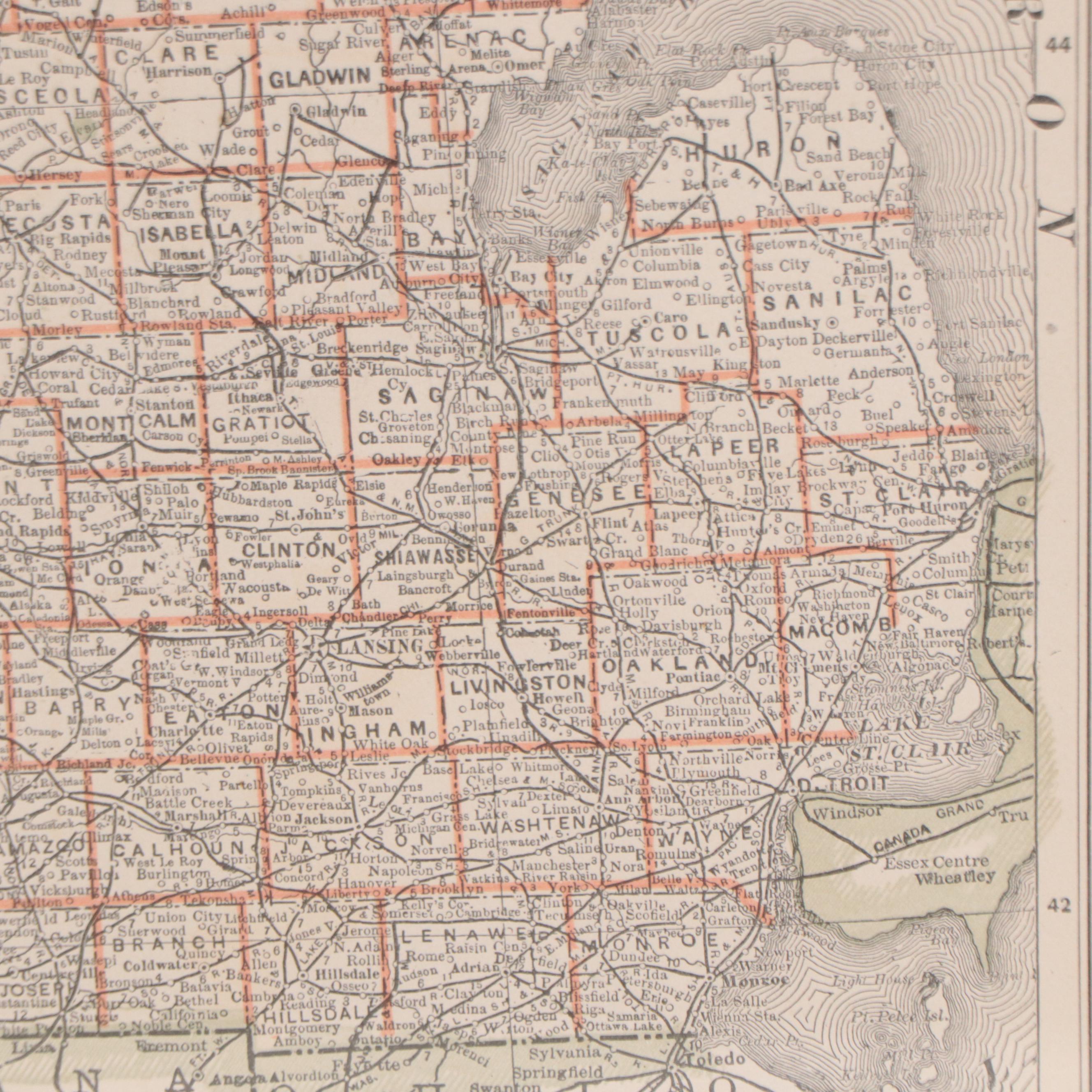 Wax Engraving Map of Michigan, Circa 1890