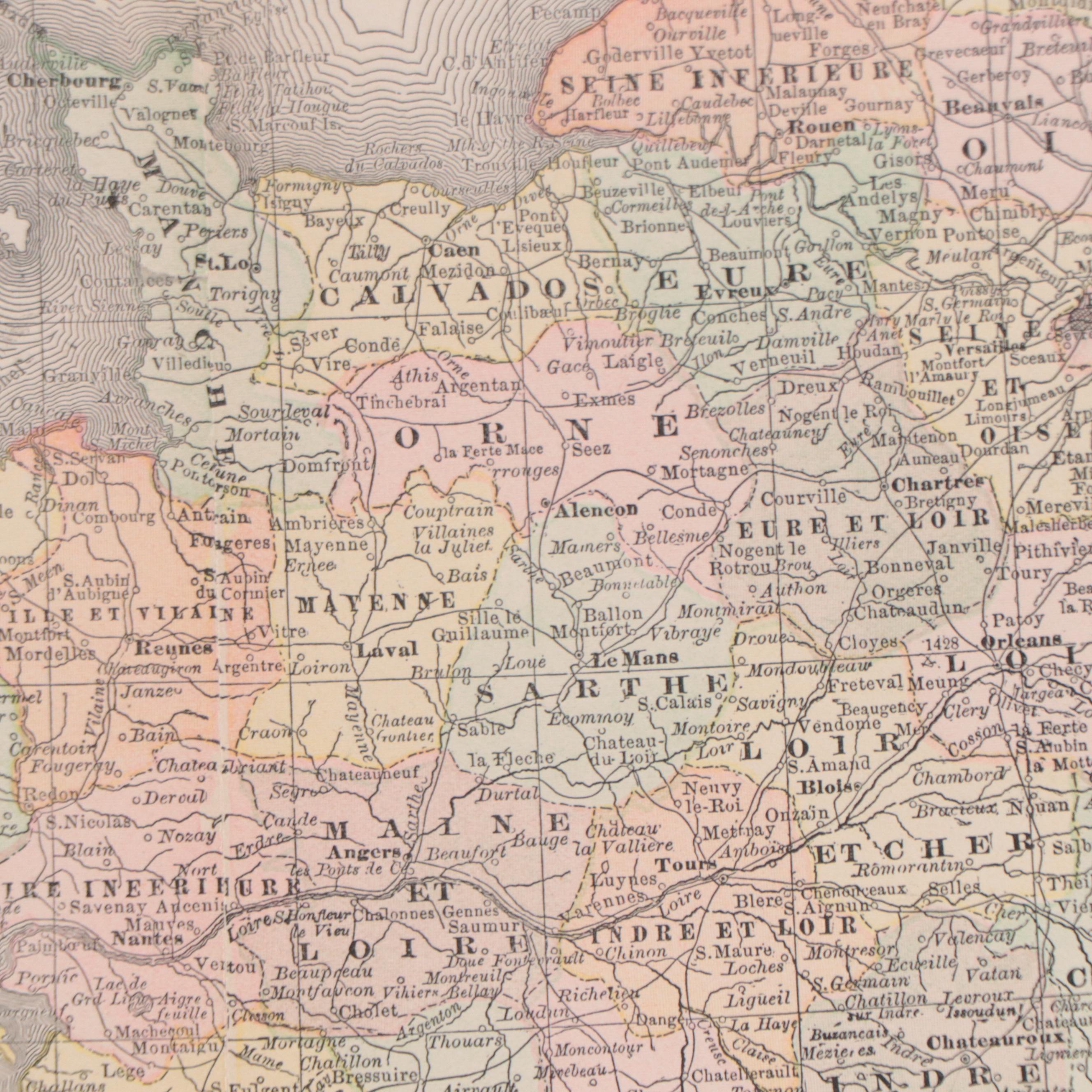 Rand, McNally & Company Wax Engraving Map of France, Circa 1888