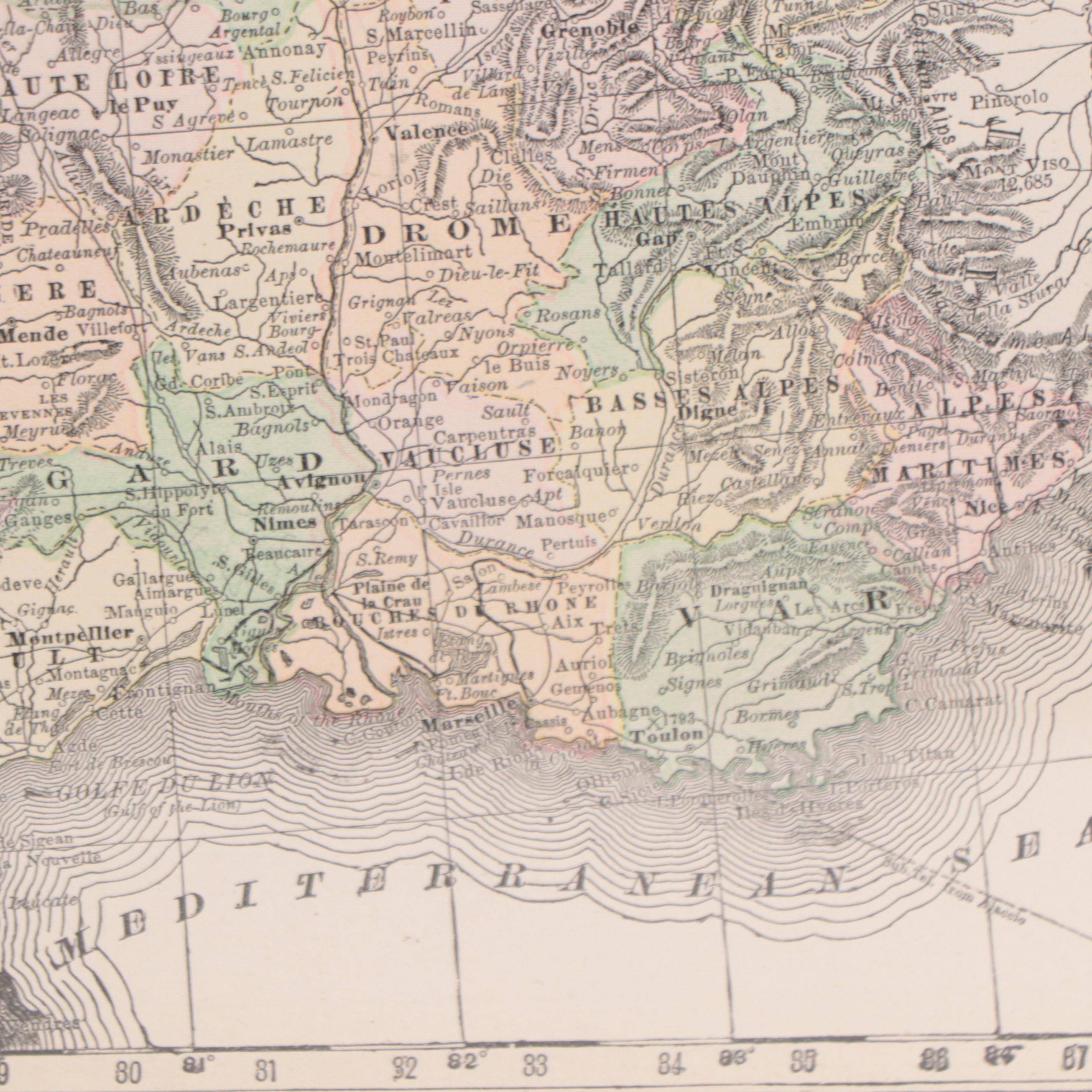 Rand, McNally & Company Wax Engraving Map of France, Circa 1888