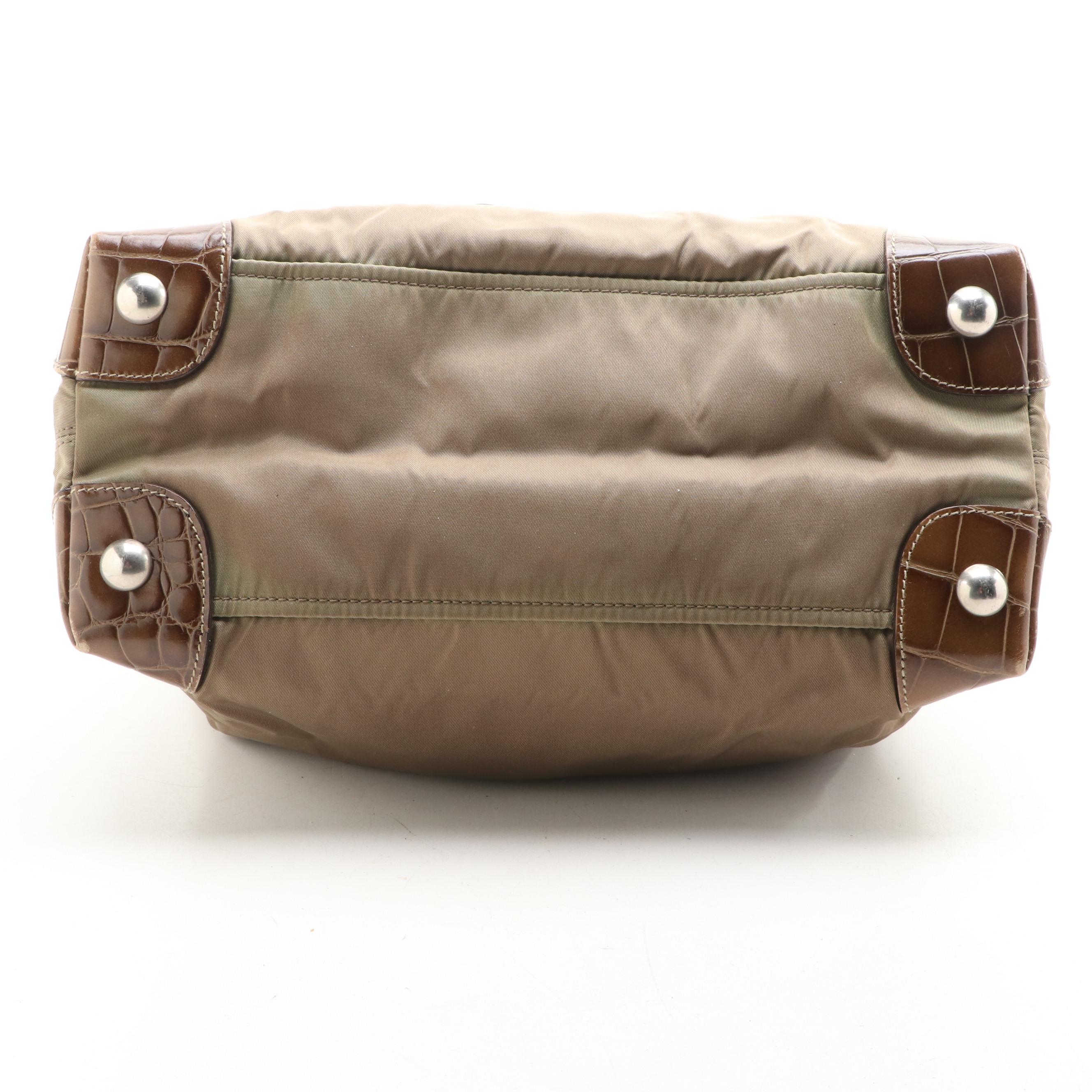 Prada Small Tote in Nylon and Embossed Leather