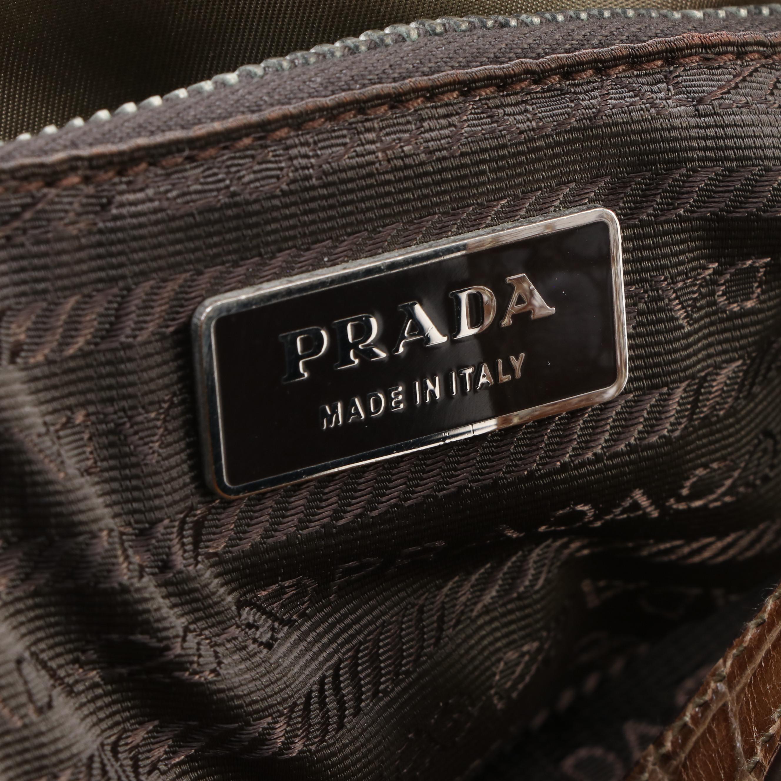 Prada Small Tote in Nylon and Embossed Leather