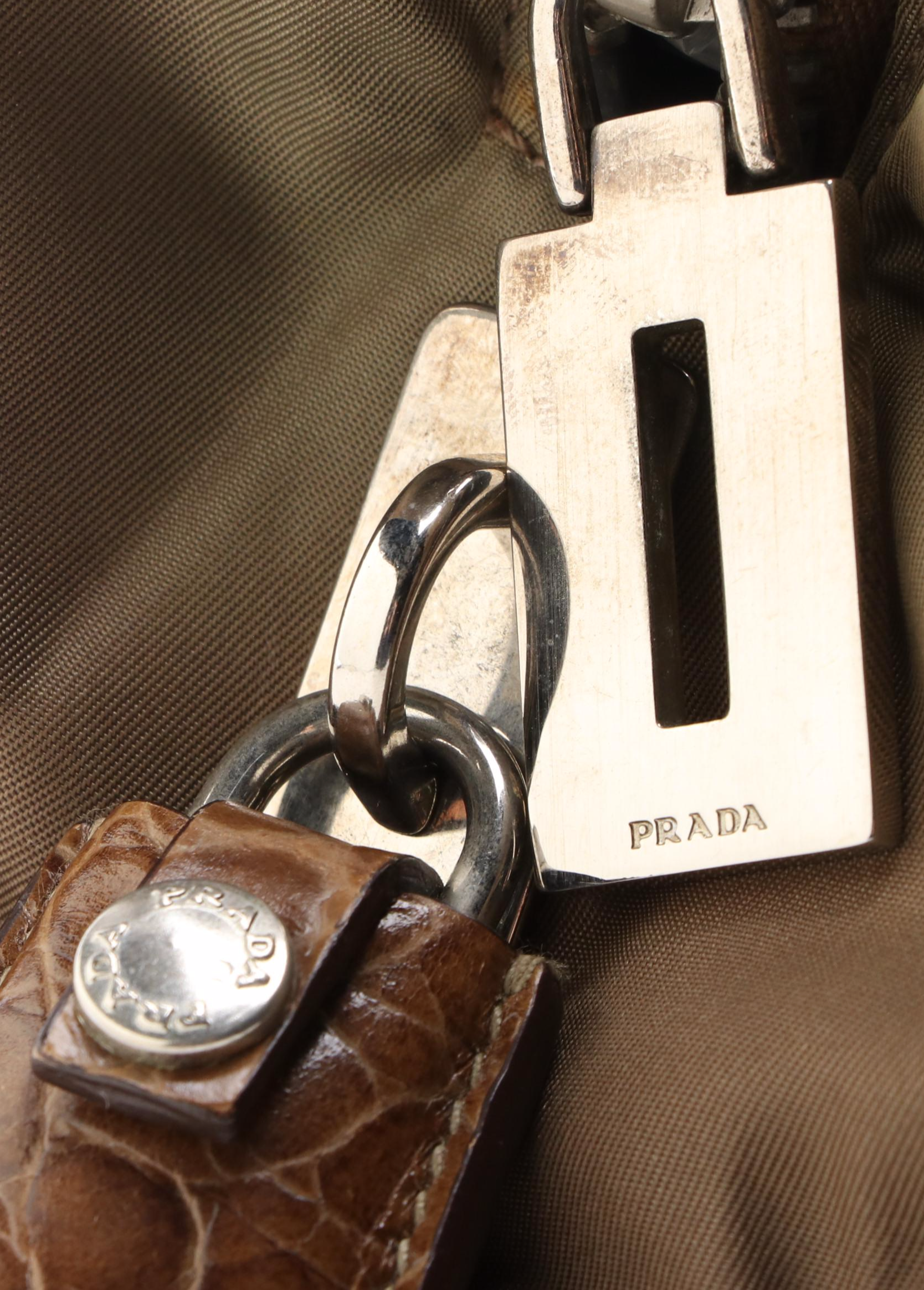 Prada Small Tote in Nylon and Embossed Leather