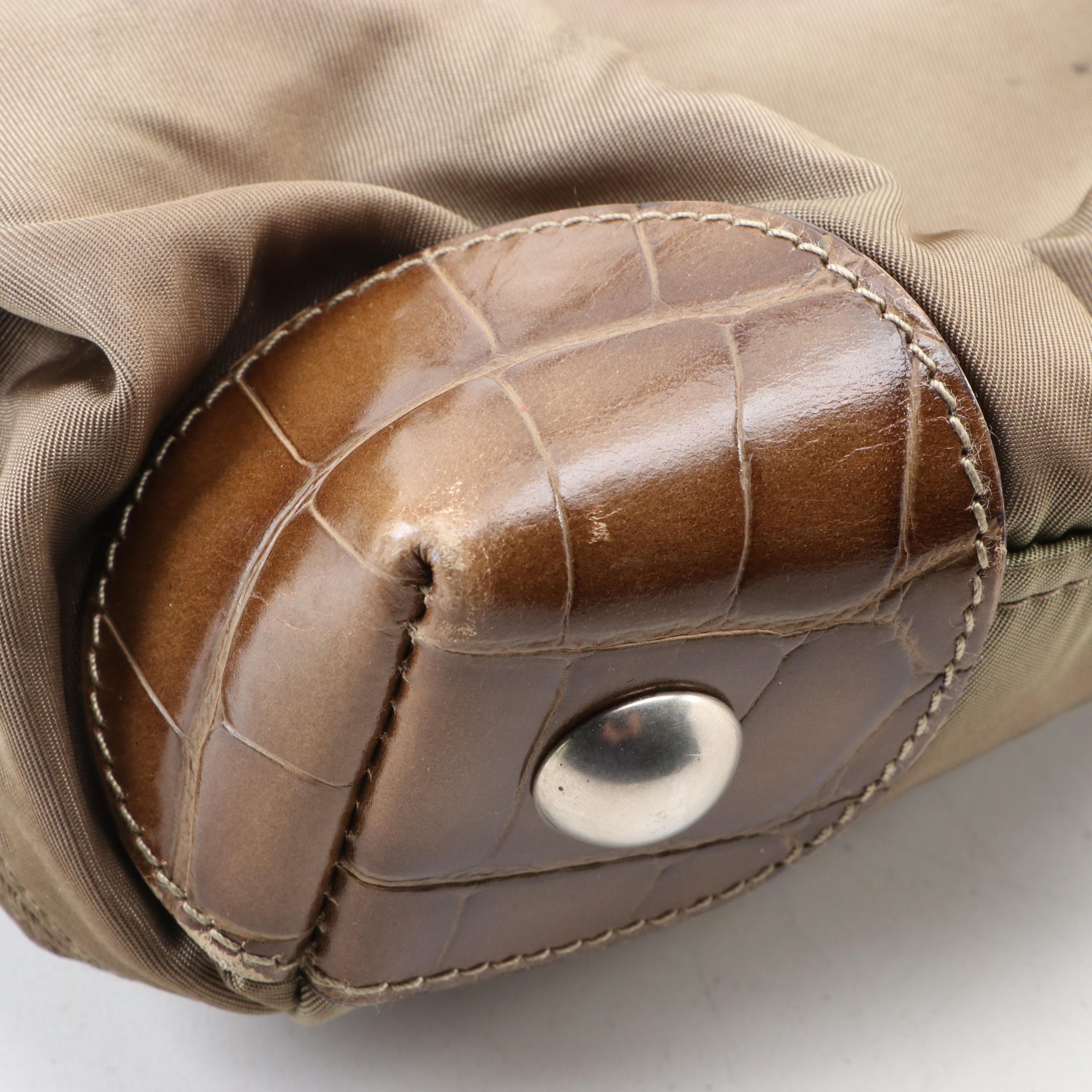 Prada Small Tote in Nylon and Embossed Leather