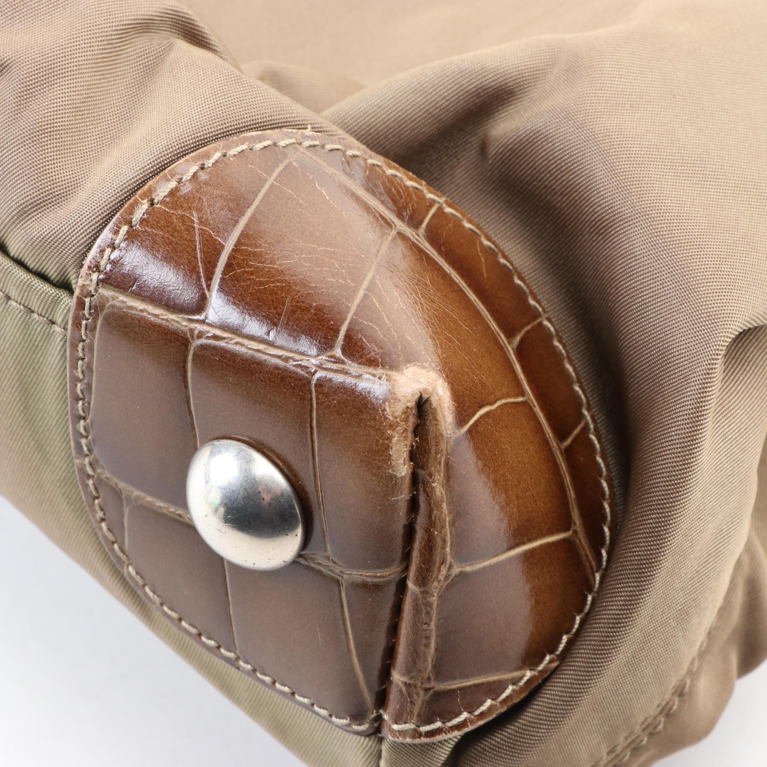 Prada Small Tote in Nylon and Embossed Leather