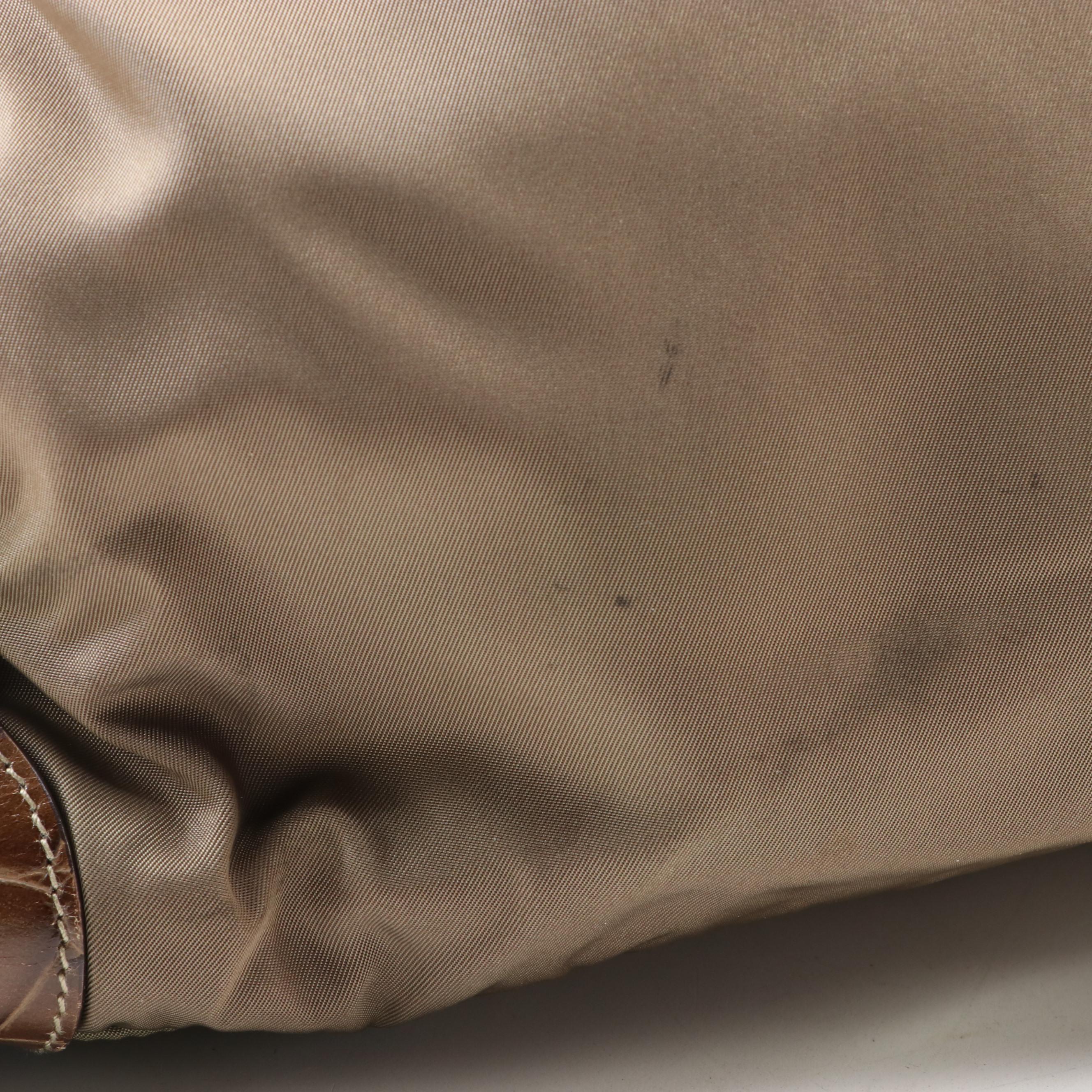 Prada Small Tote in Nylon and Embossed Leather