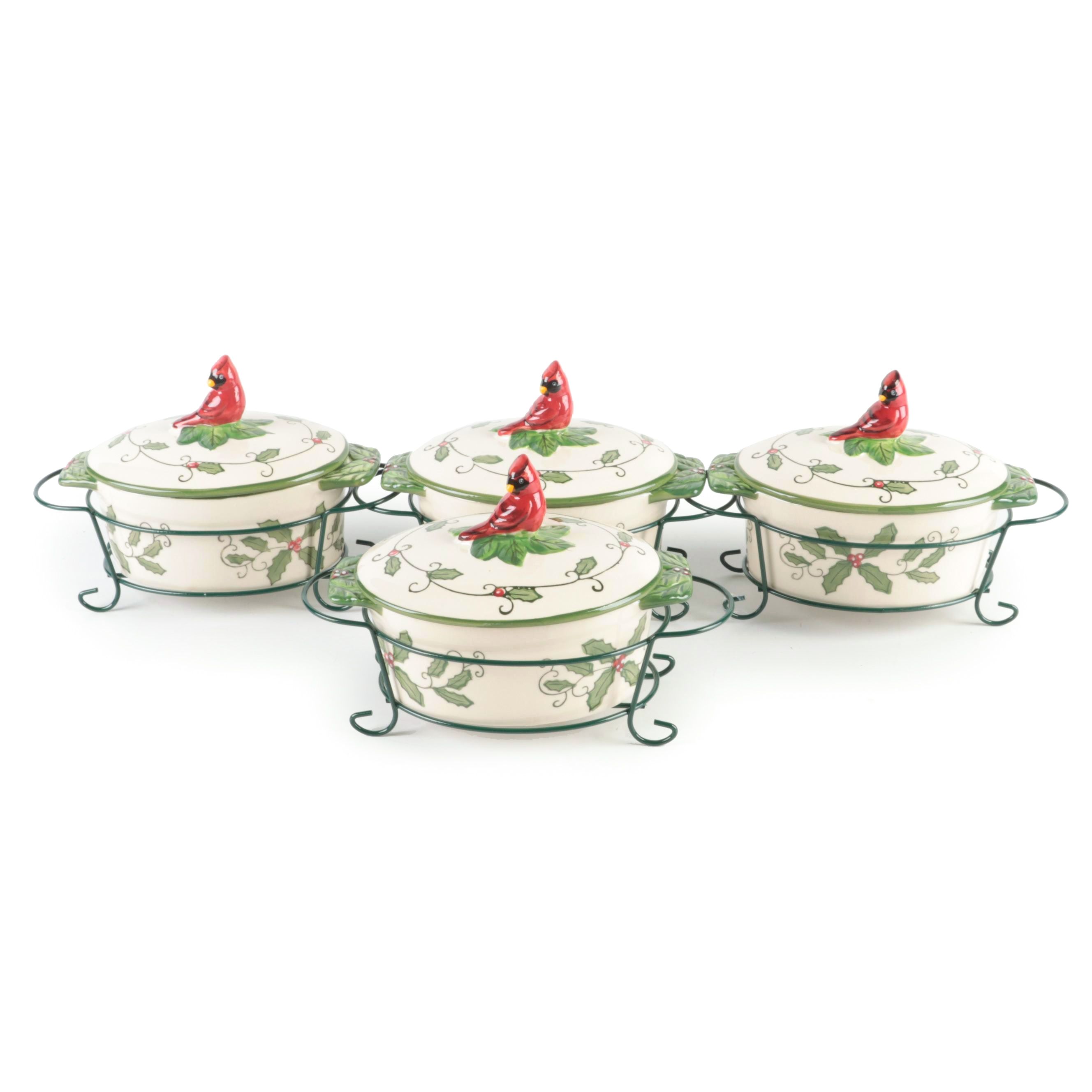 Temp-tations Cardinal 9 oz. Ceramic Oval Bakers and Racks