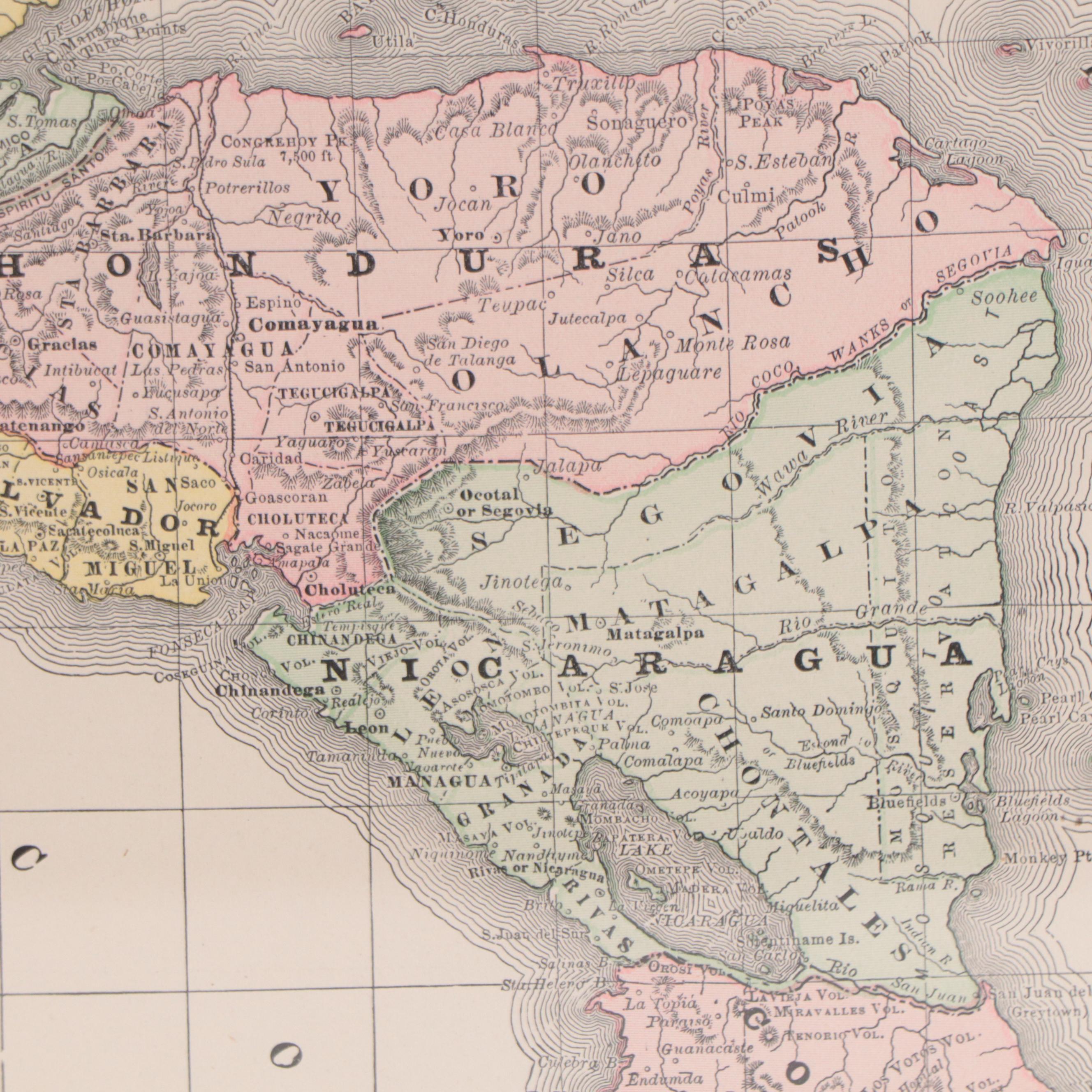 Rand, McNally & Company Wax Engraving Map of Central America, Circa 1889