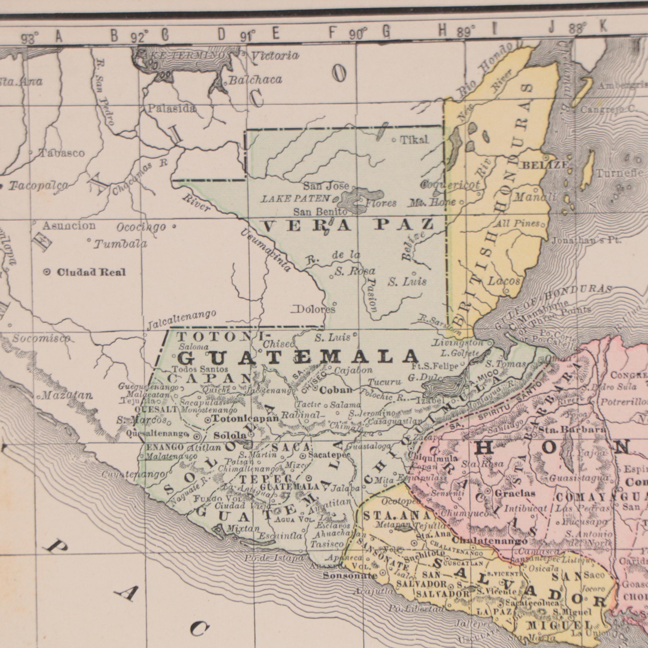 Rand, McNally & Company Wax Engraving Map of Central America, Circa 1889