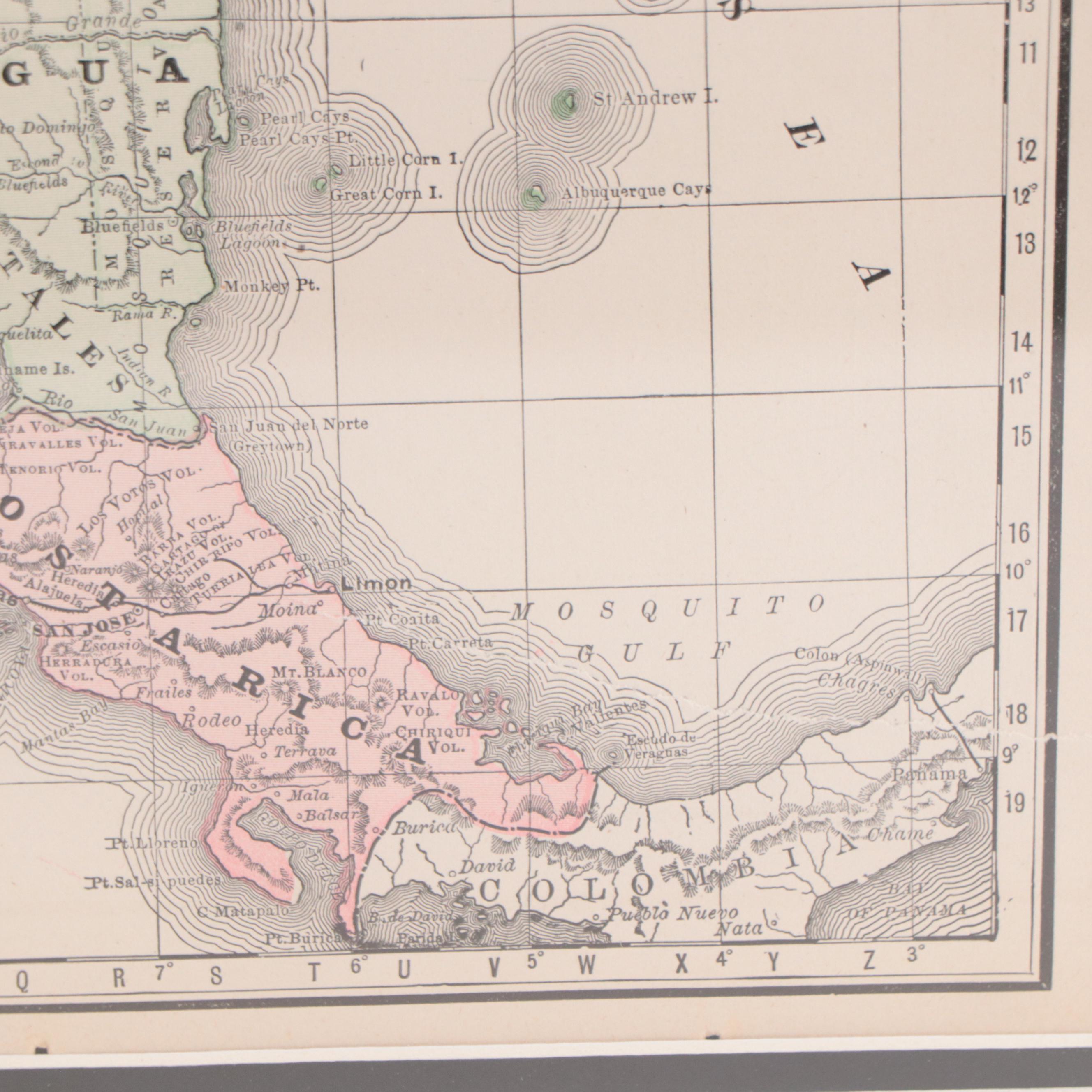 Rand, McNally & Company Wax Engraving Map of Central America, Circa 1889