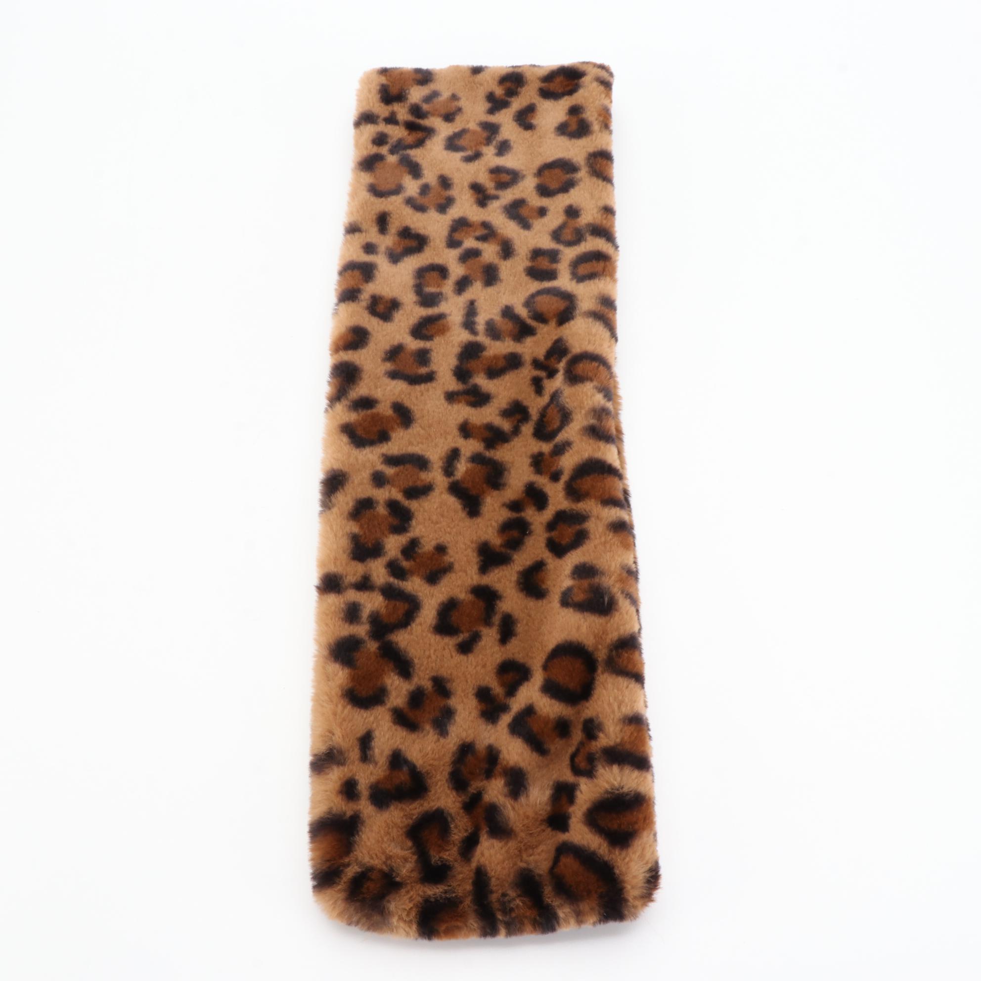 Tuck-in Faux Fur Scarves in Leopard Print and Red with Houndstooth Check Scarf