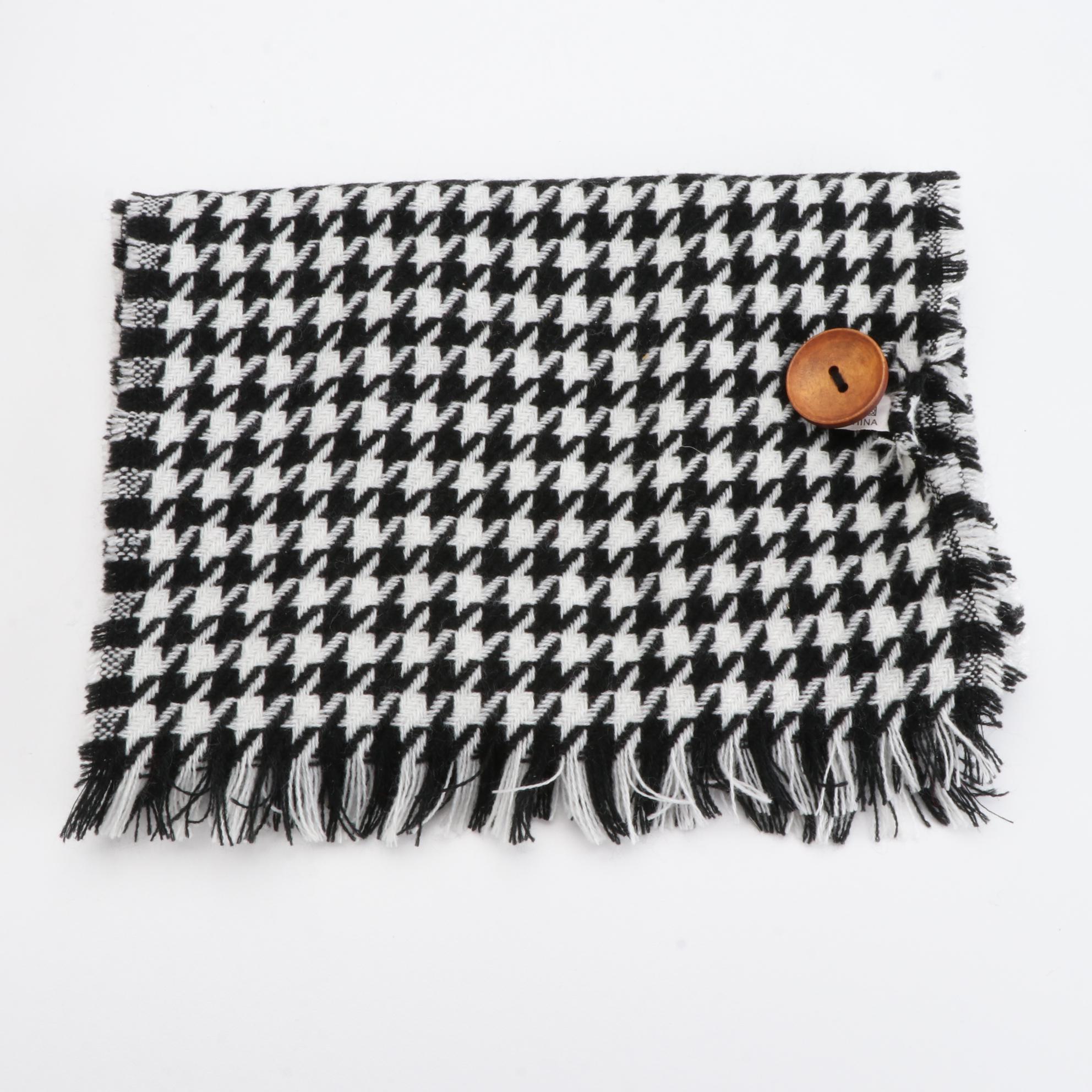 Tuck-in Faux Fur Scarves in Leopard Print and Red with Houndstooth Check Scarf