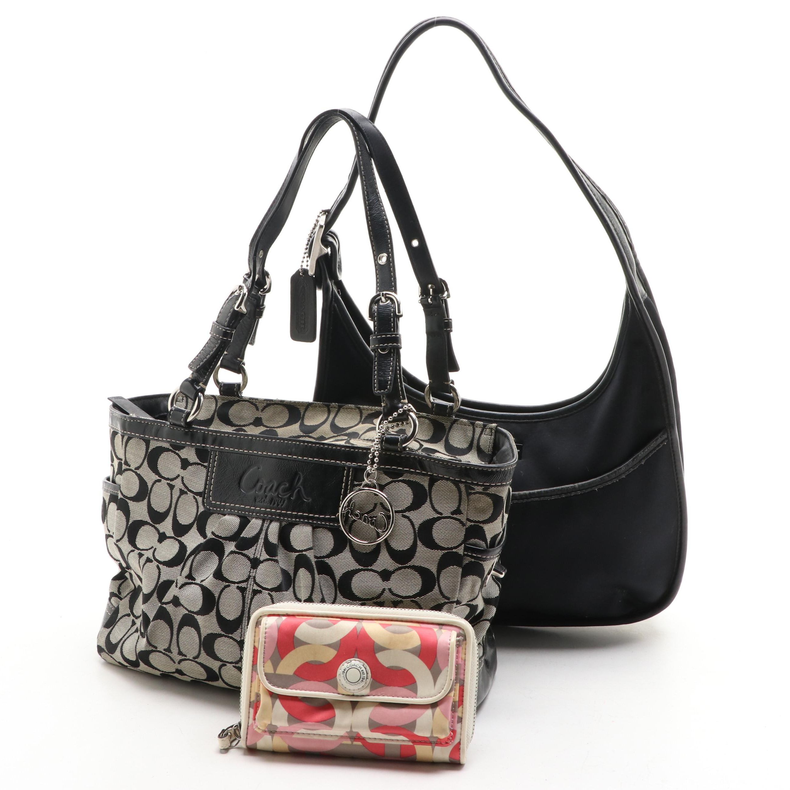 Coach Signature Pleated Gallery Tote, Coach Neoprene Bag, and Zip-Around Wallet