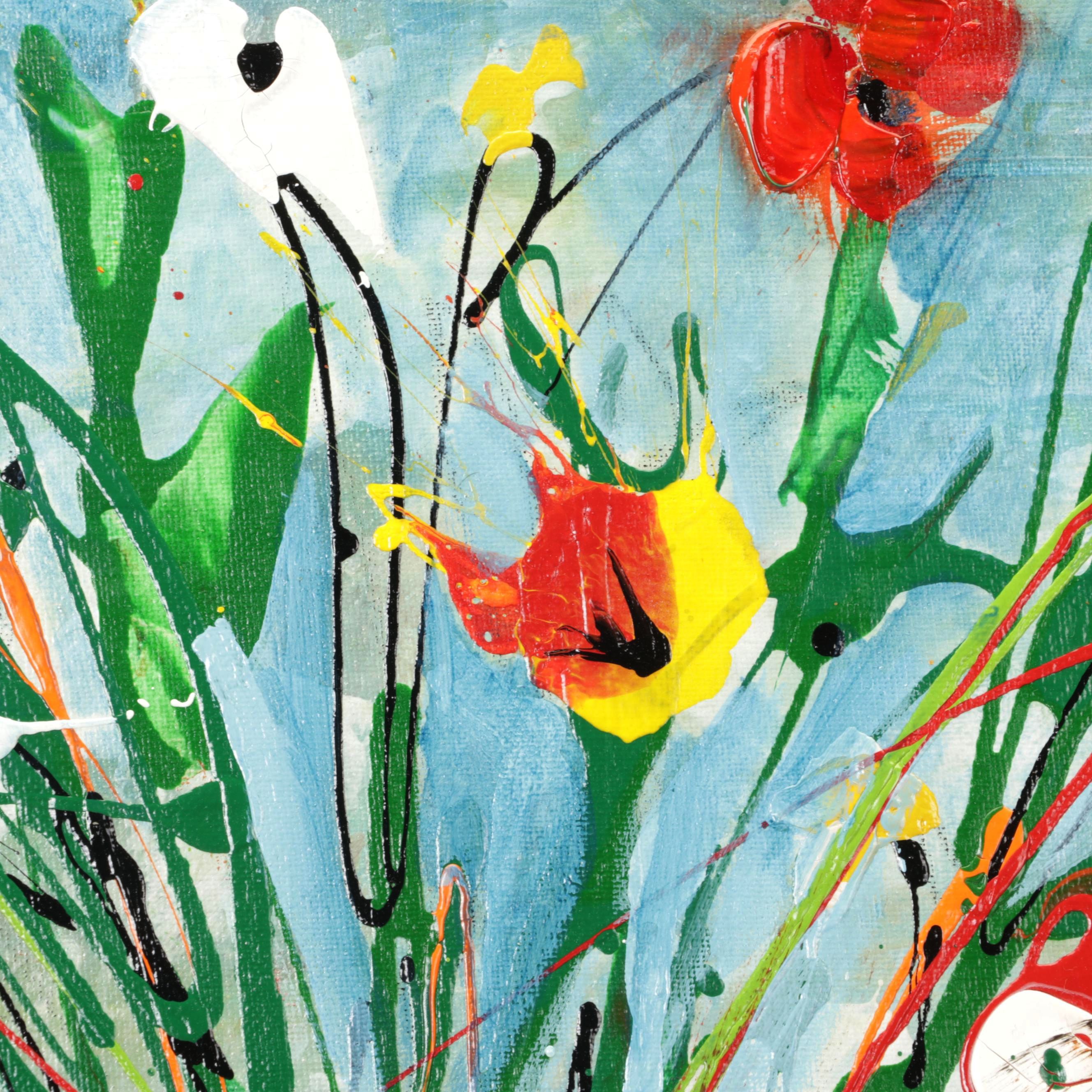 Farshad Lanjani Still Life Acrylic Painting of Flowers in Vase, 21st Century