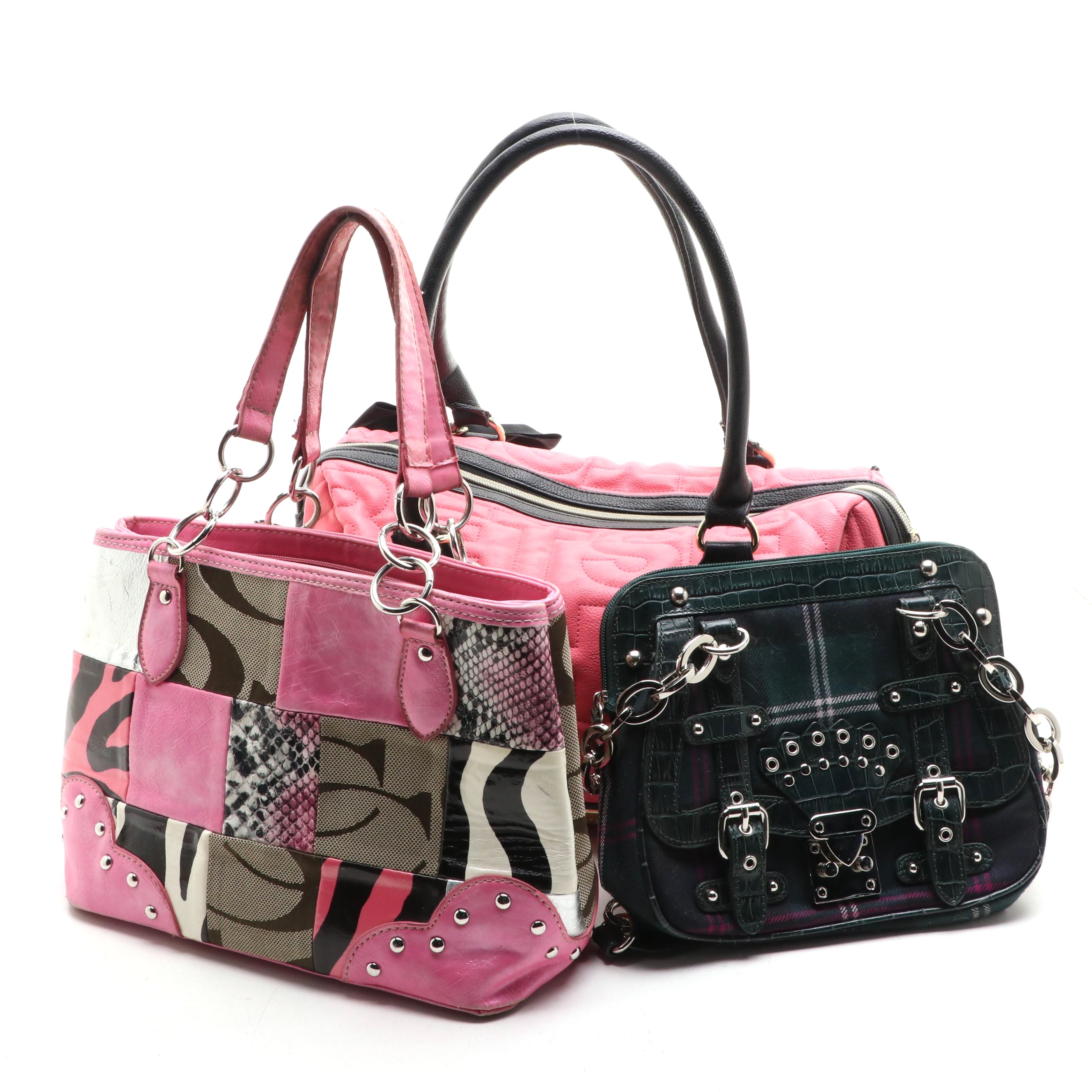 Betsey Johnson PVC Shoulder Bag, Carlisle Plaid Handbag, and Patchwork Handbag