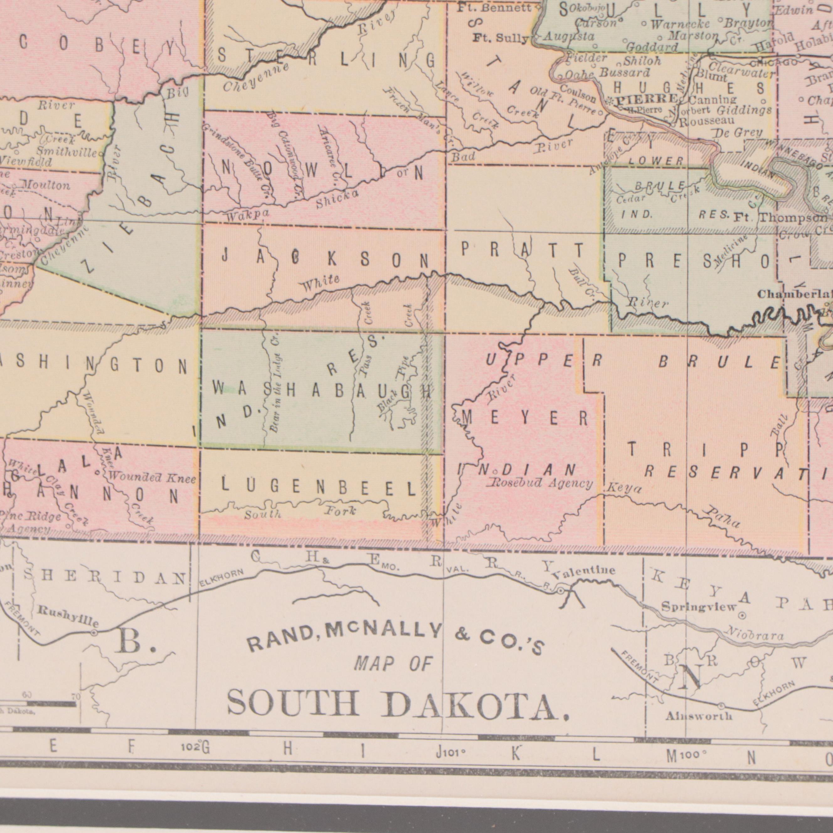 Rand, McNally & Co. Wax Engraving Map of South Dakota, Circa 1889