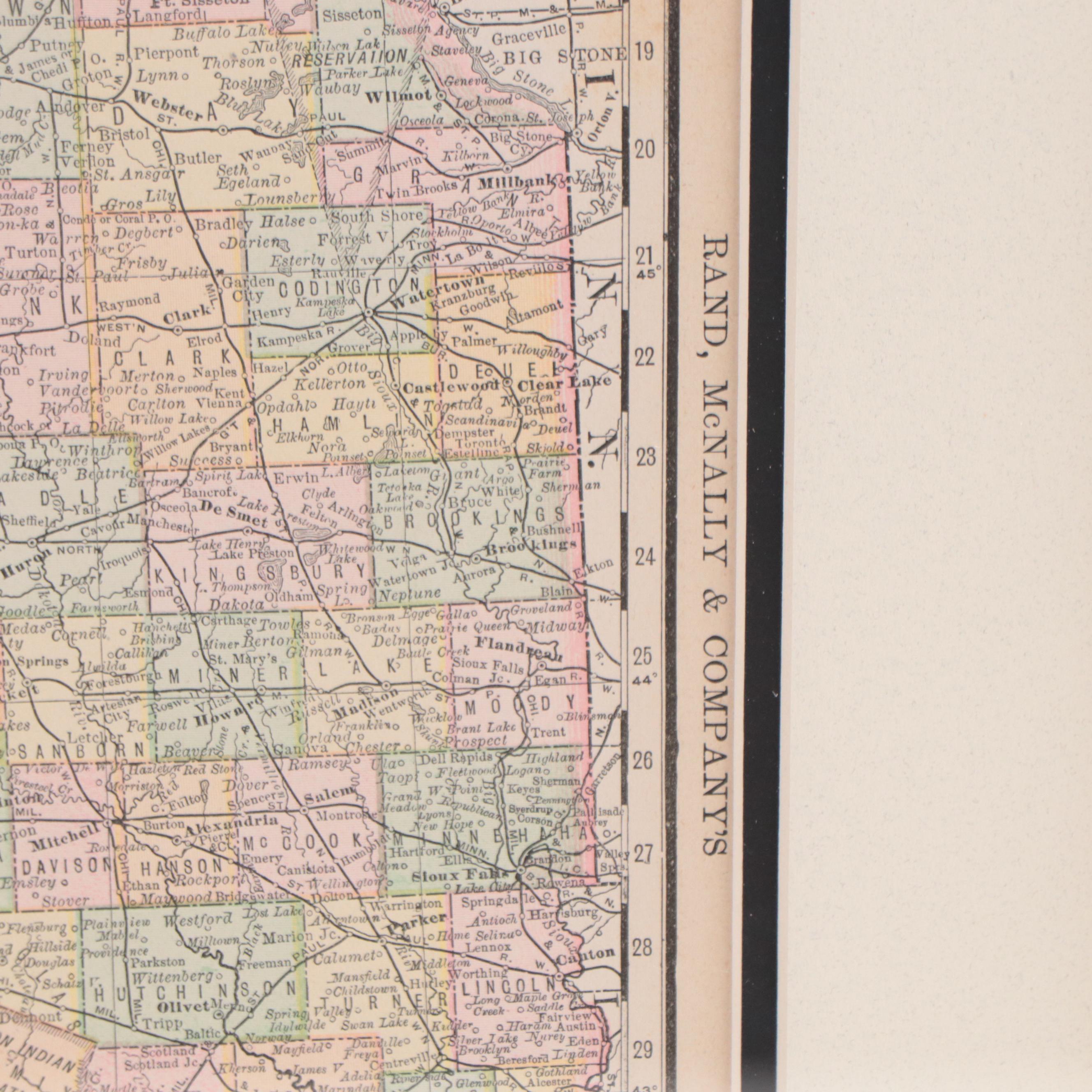 Rand, McNally & Co. Wax Engraving Map of South Dakota, Circa 1889