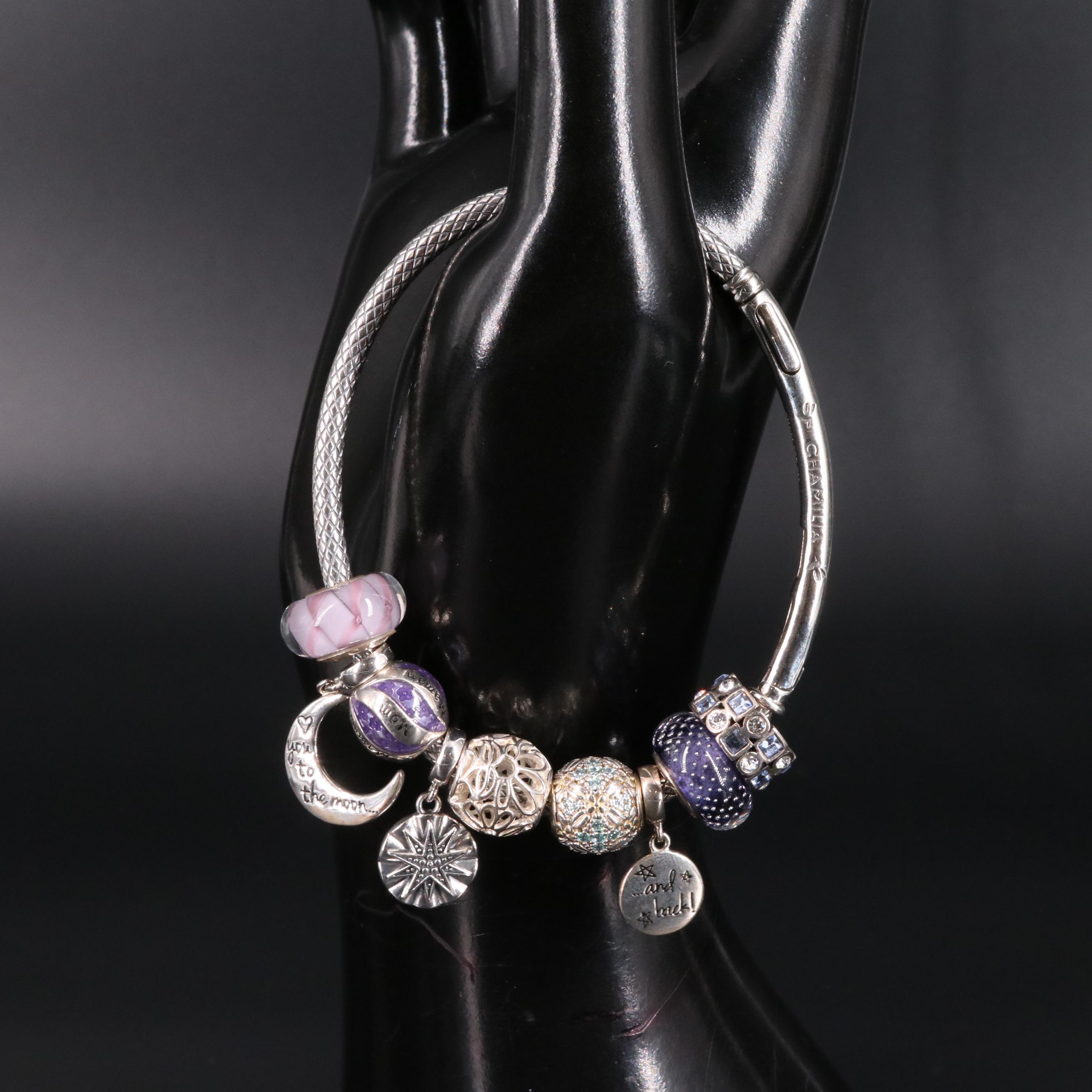 Sterling Assorted Bead Bangle Bracelet