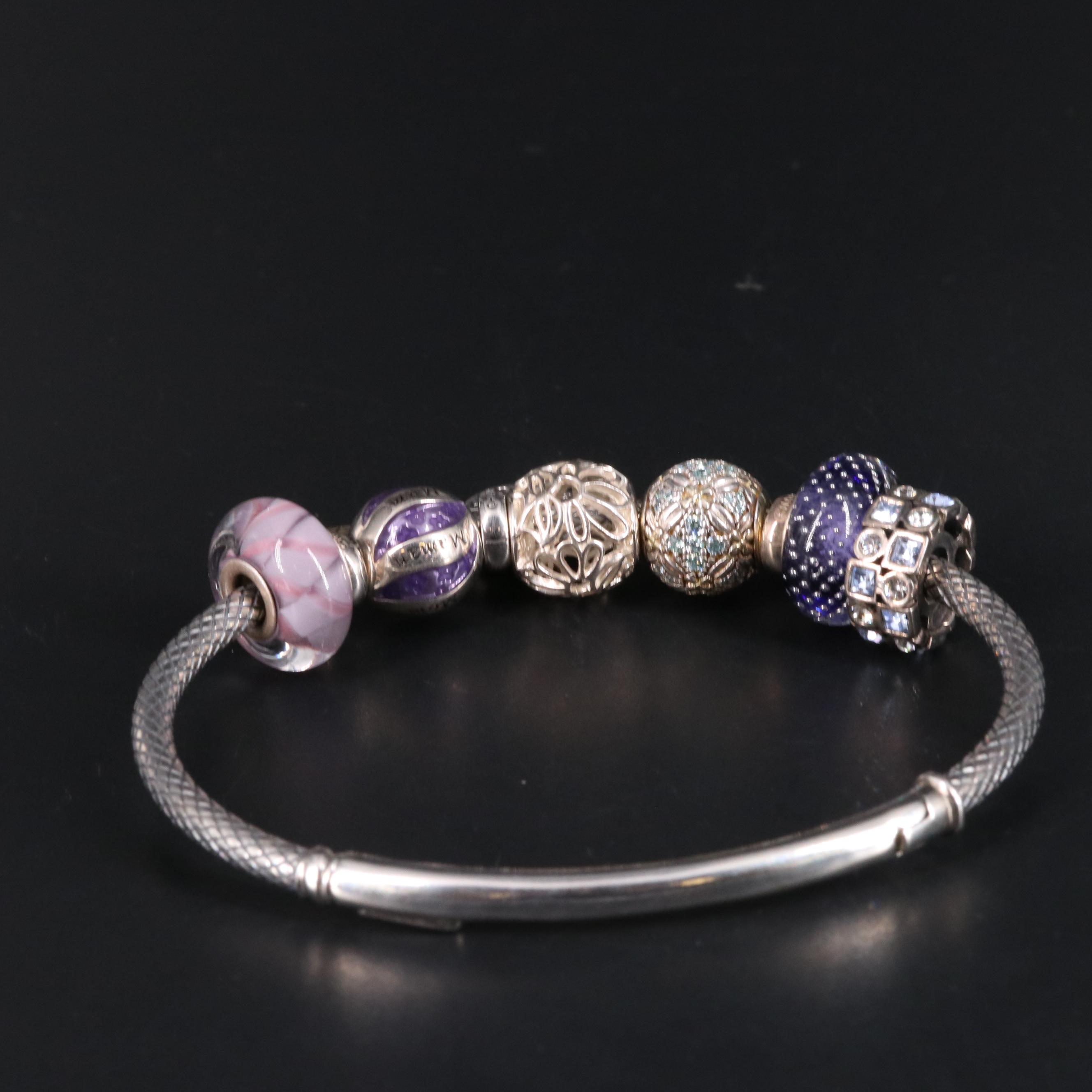 Sterling Assorted Bead Bangle Bracelet