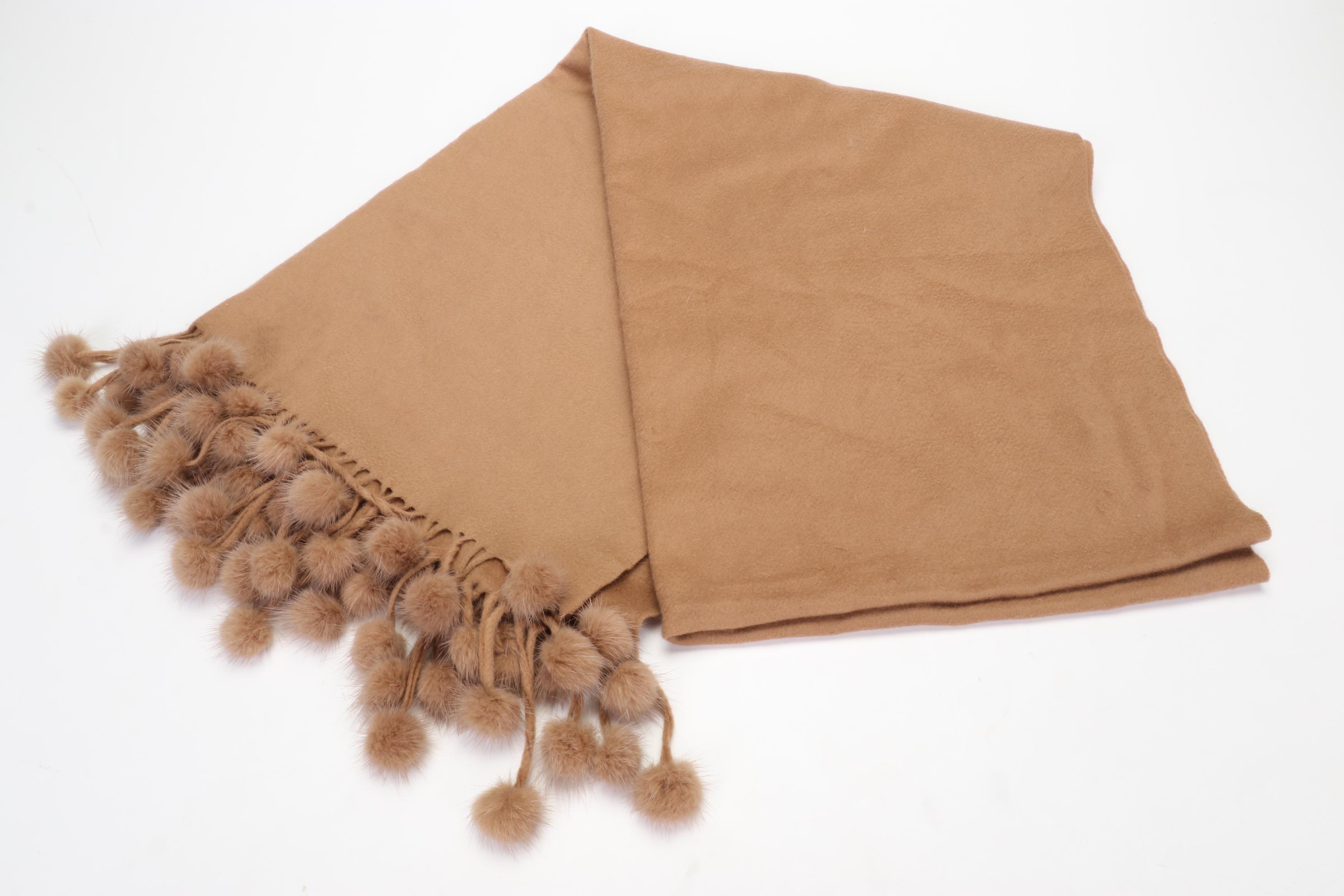 Cashmere and Pom-Pom Mink Fur Scarves with Dooney & Bourke Shoulder Bag