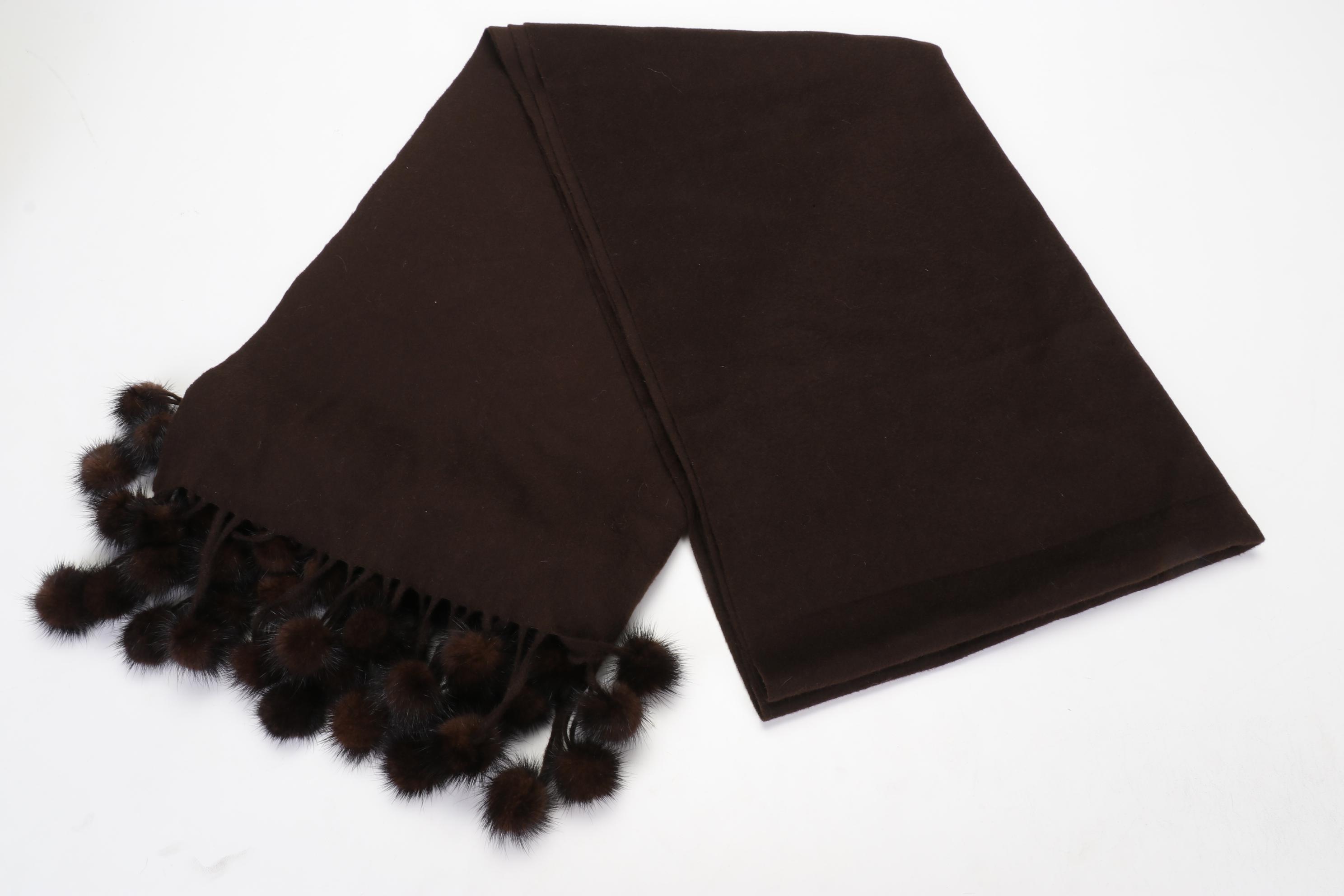 Cashmere and Pom-Pom Mink Fur Scarves with Dooney & Bourke Shoulder Bag