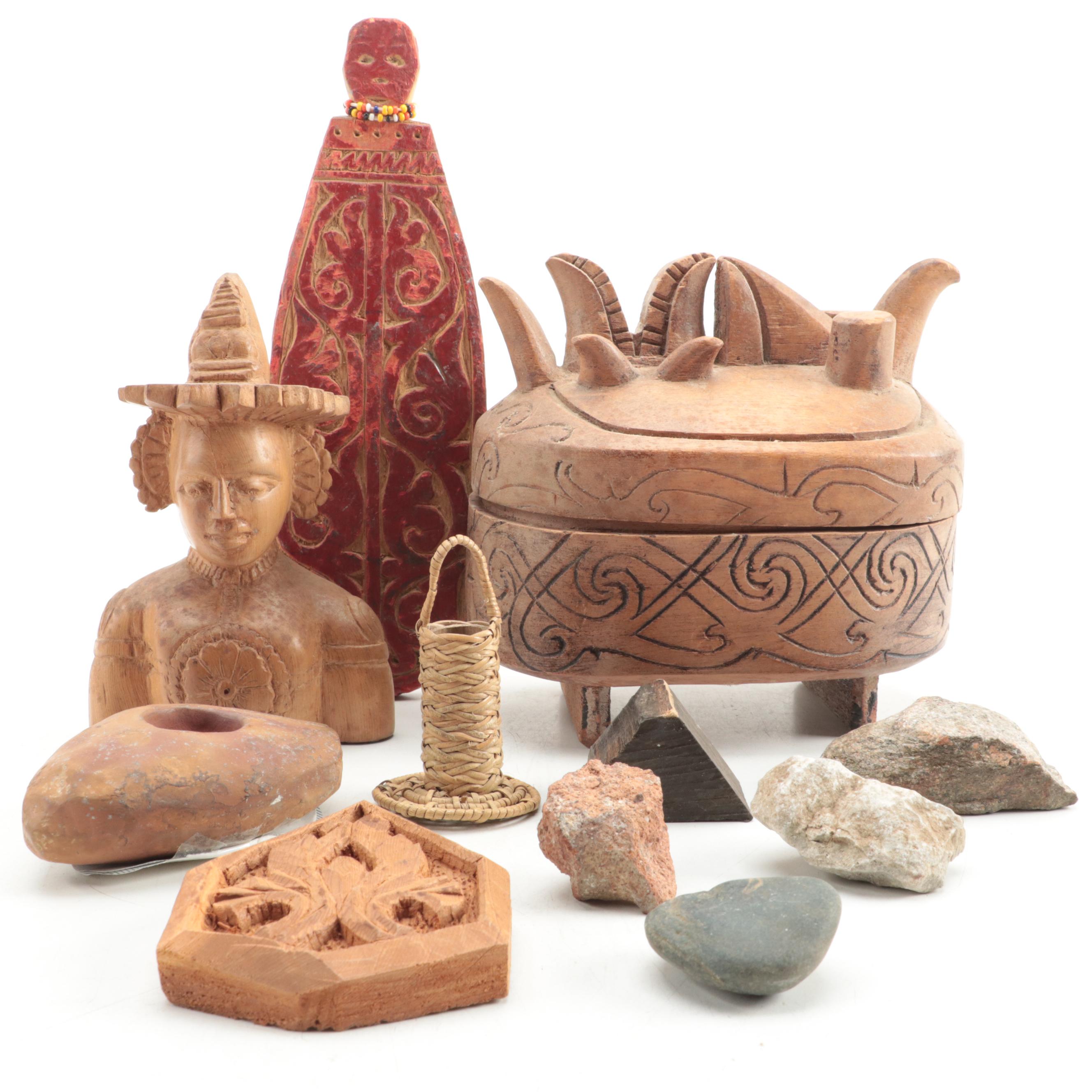 Sri Lankan, Malaysian, and Other Carved Wood and Stone Figures