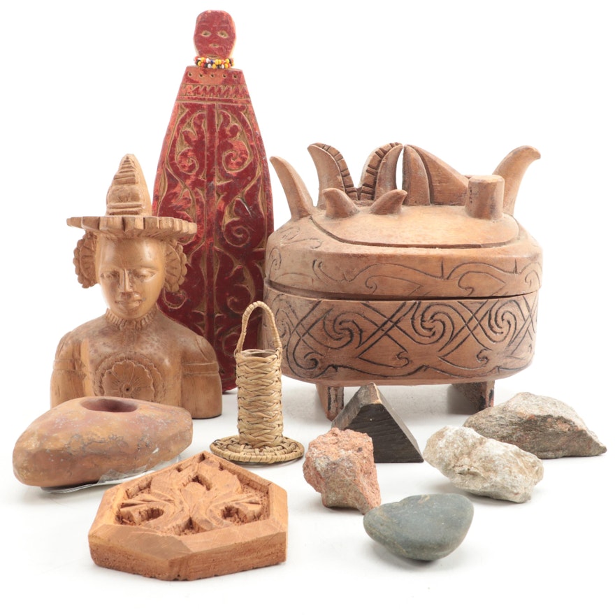 Sri Lankan, Malaysian, and Other Carved Wood and Stone Figures