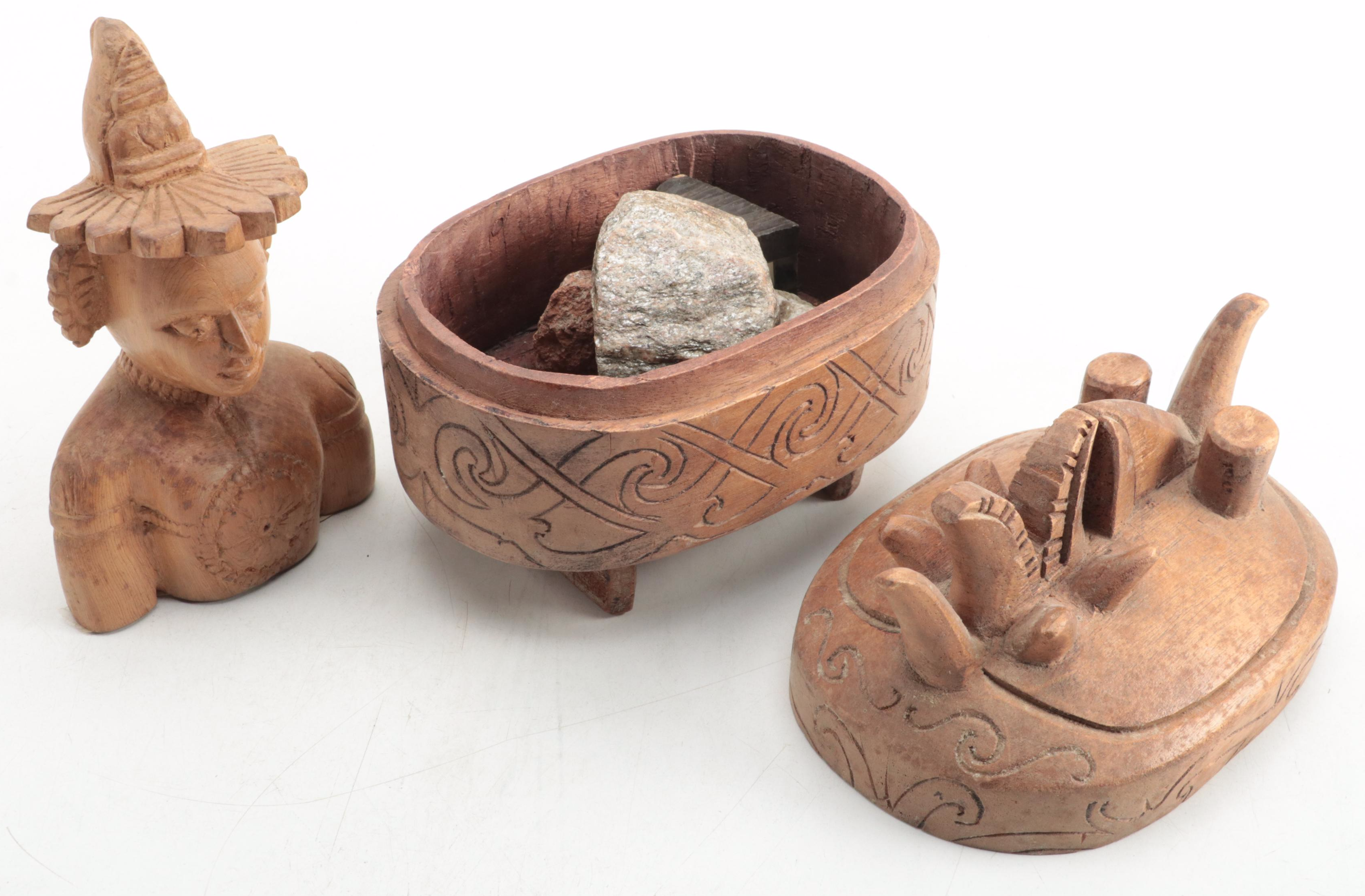 Sri Lankan, Malaysian, and Other Carved Wood and Stone Figures