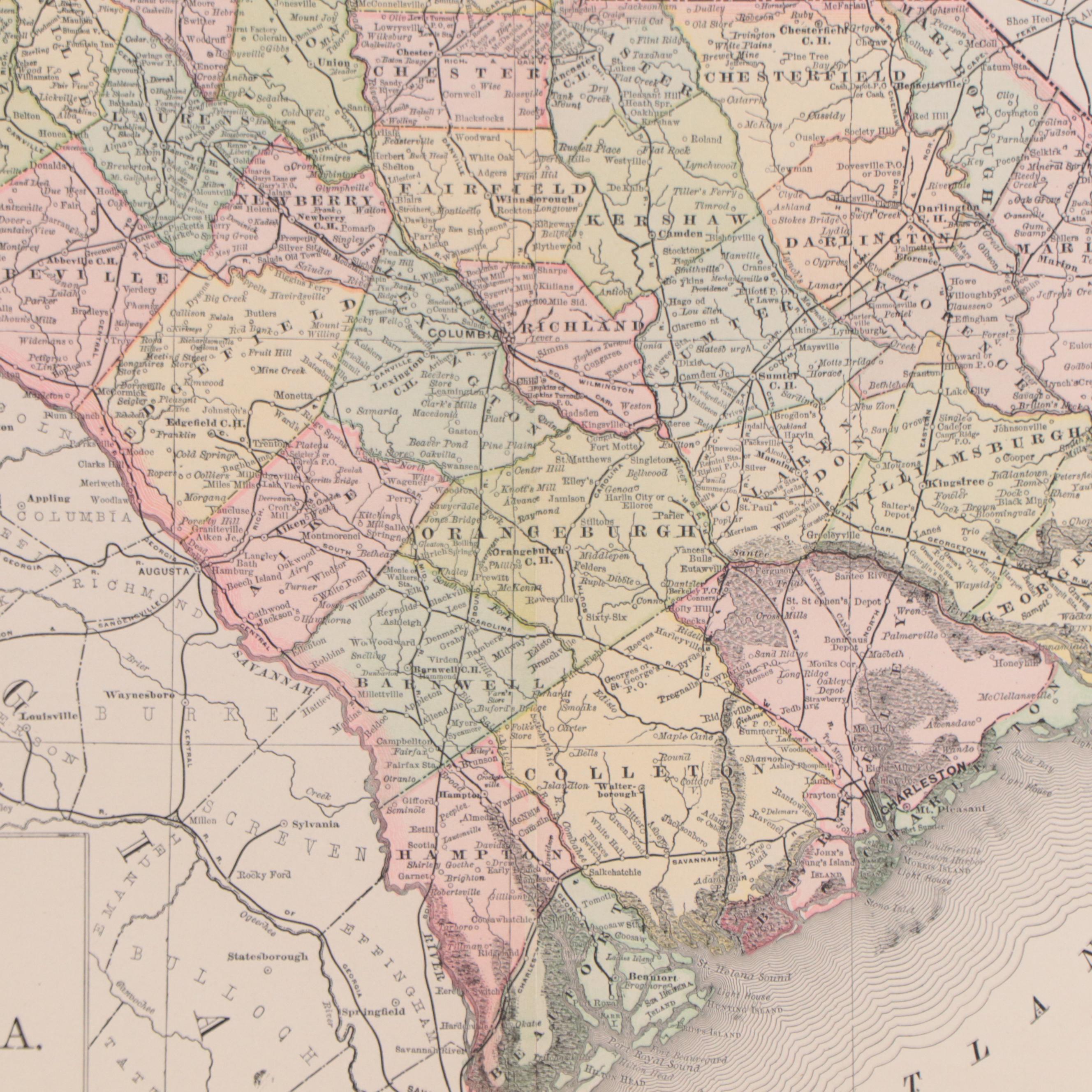 Rand, McNally & Co. Wax Engraving Map of South Carolina, Circa 1889