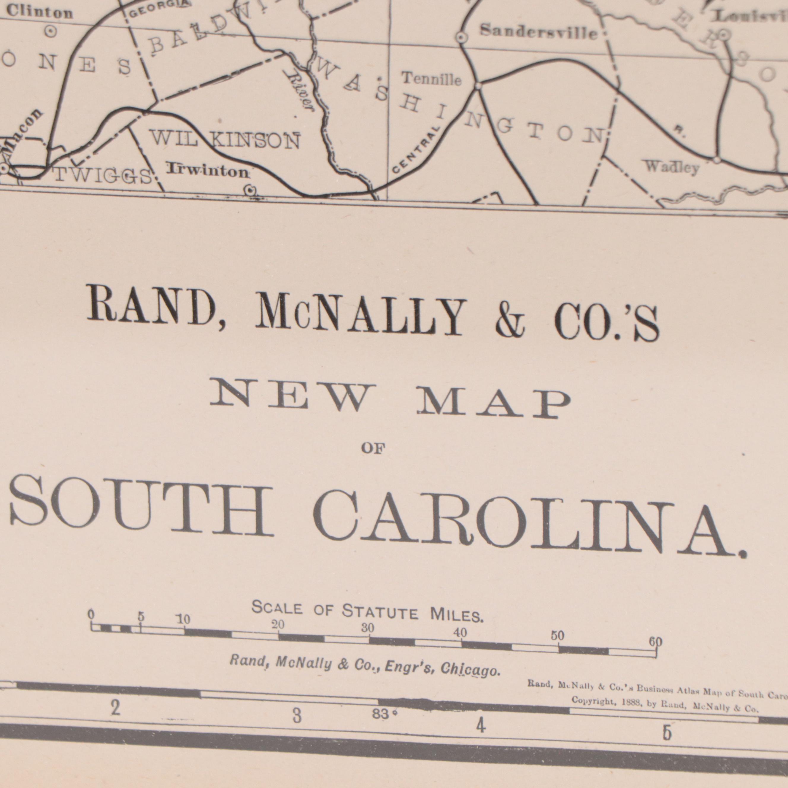 Rand, McNally & Co. Wax Engraving Map of South Carolina, Circa 1889