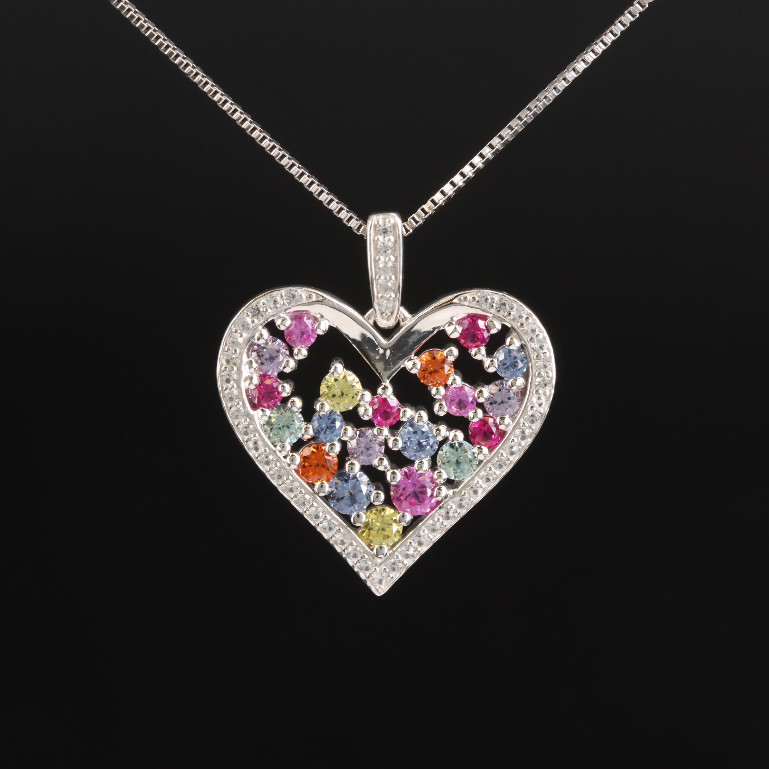 Sterling Sapphire and Ruby Heart Pendant Necklace
