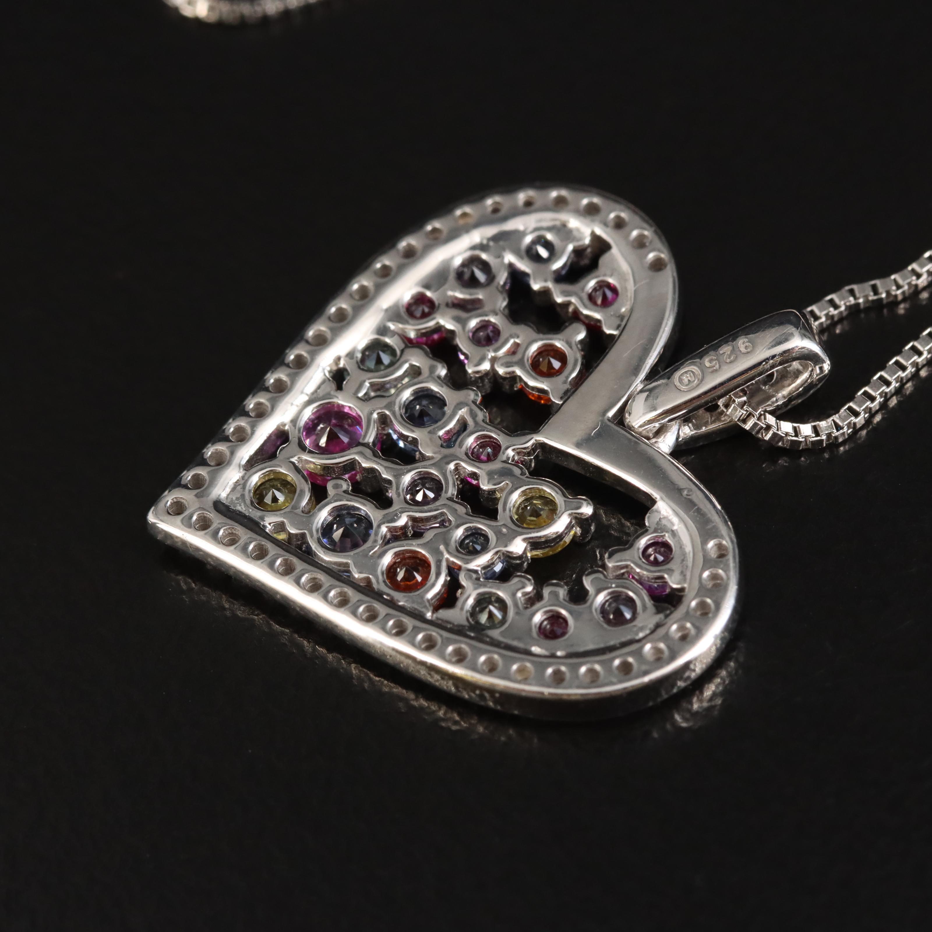 Sterling Sapphire and Ruby Heart Pendant Necklace