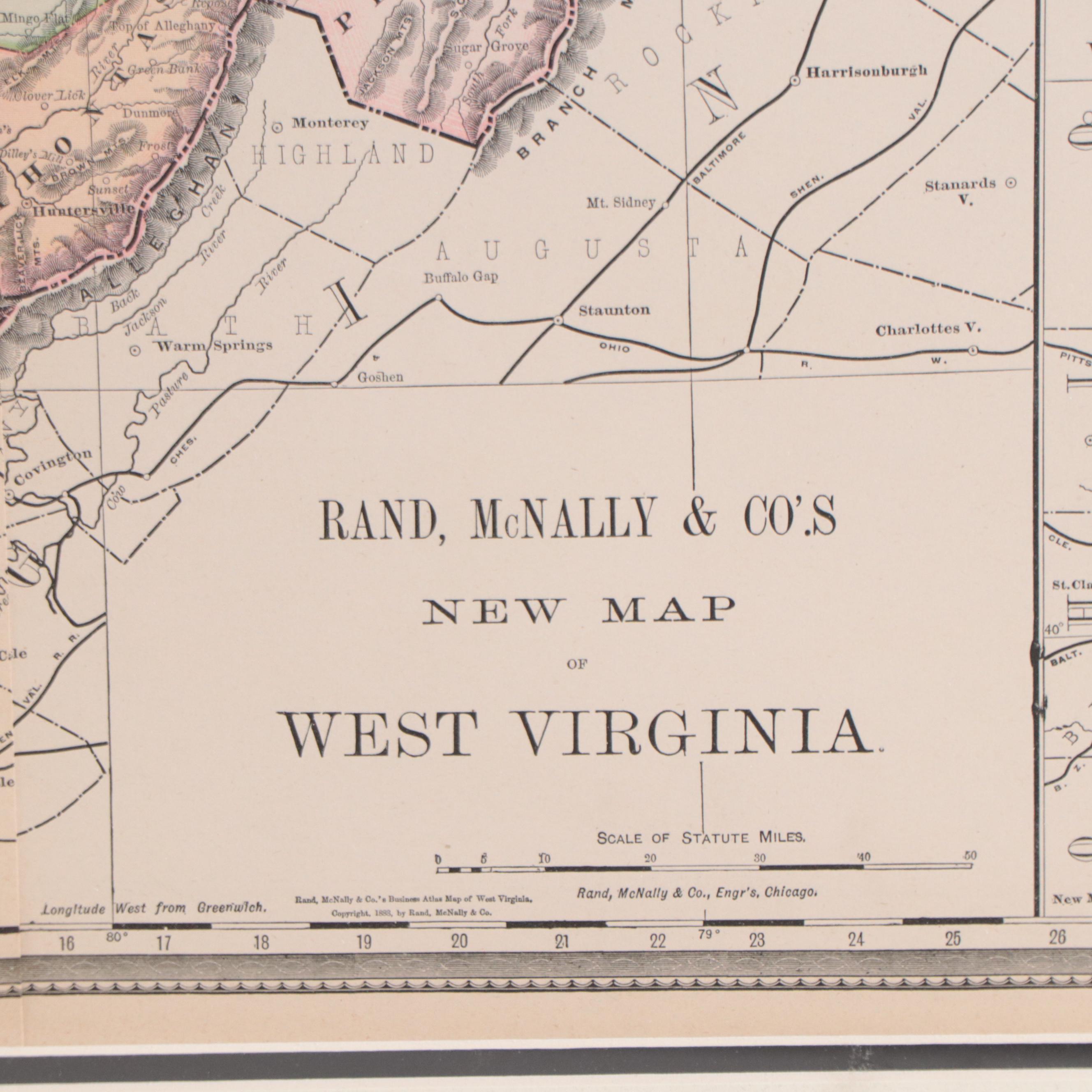 Rand, McNally & Co. Wax Engraving "New Map of West Virginia," Circa 1888