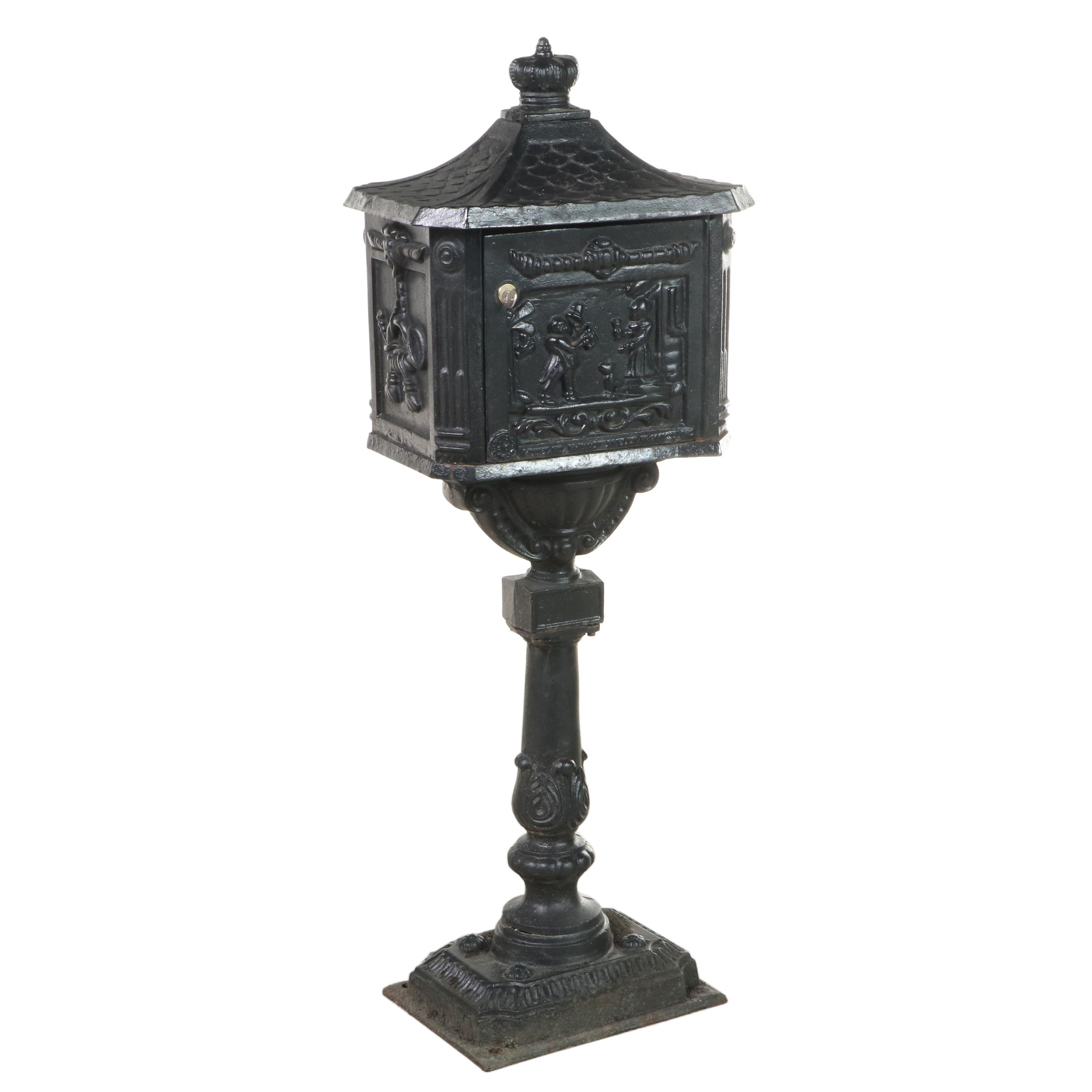 Cast Iron U.S. Mail Box on Stand with Key