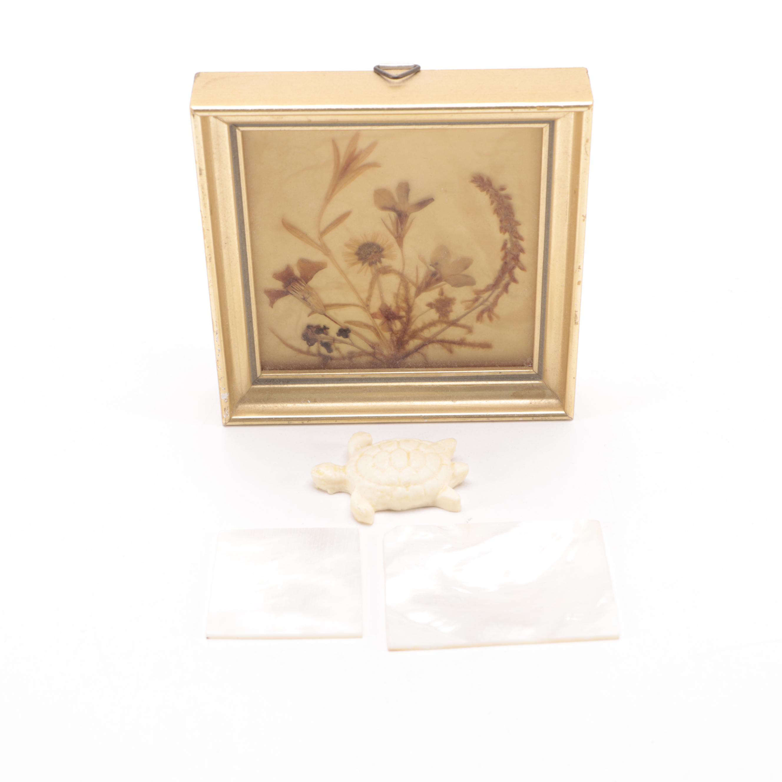 Seashell Boxes and Trivets with Mineral Specimens and Pressed Flowers